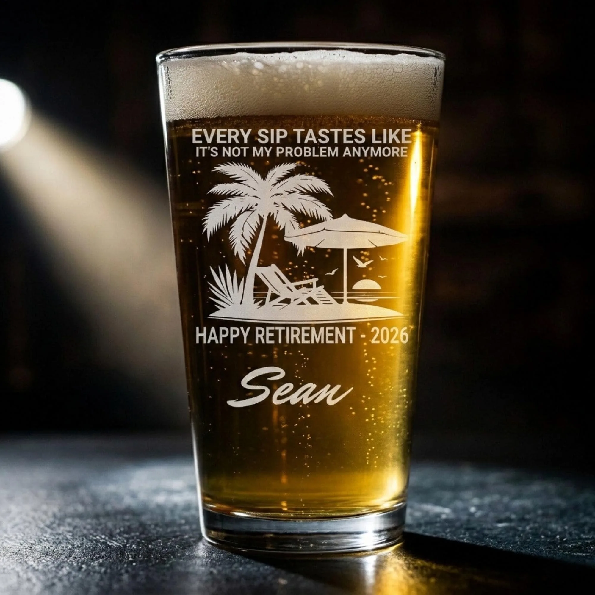 Personalized Retirement Pint Glass Laser Engraved, Custom 16oz Beer Glass with Name, Happy Retirement 2026 Gif