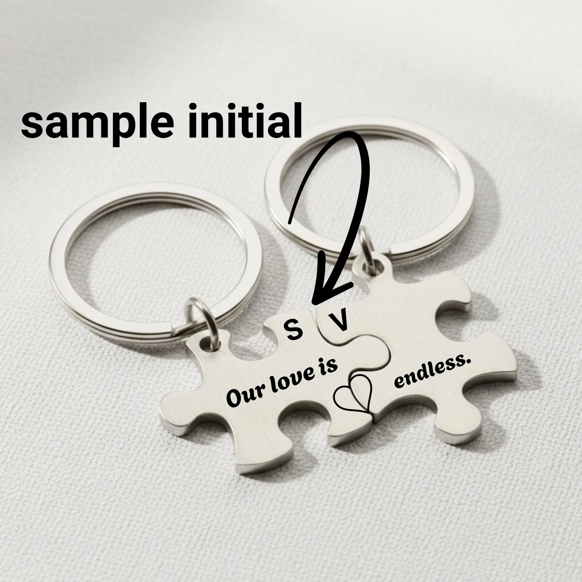 Personalized Initial Puzzle Keychain, Custom Couple Keychain Set, Engraved Puzzle Piece Keychain, Anniversary 