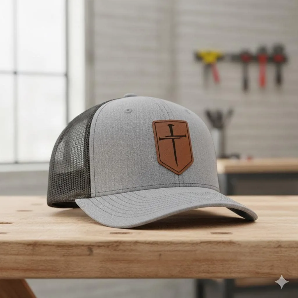 Christian Cross Trucker Hat, Leather Patch Cap, Faith-Based Mesh Snapback, Christian Hat for Men, Religious Gi