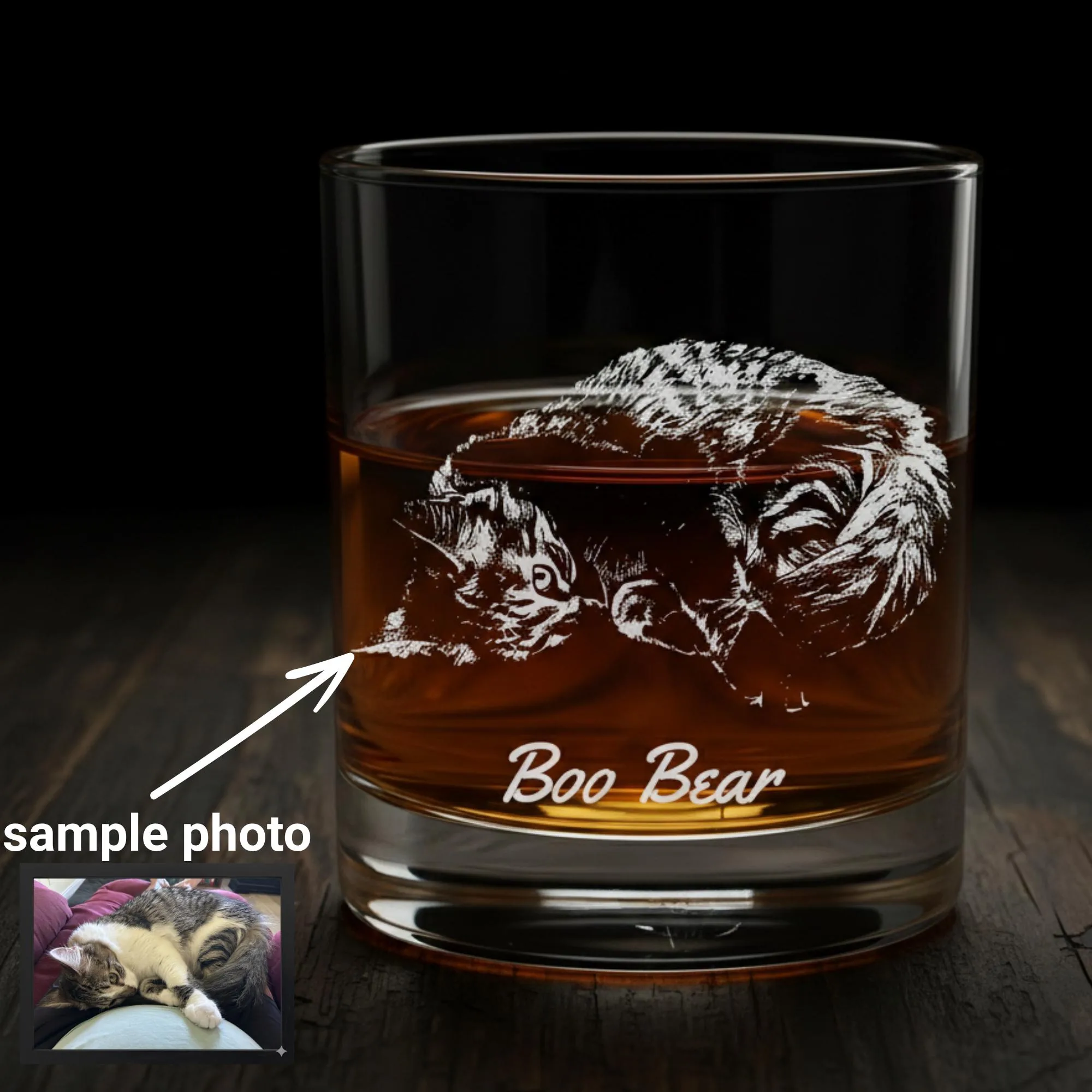 Personalized Pet Photo Whiskey Glass, Custom Laser Engraved Old Fashioned Glass
