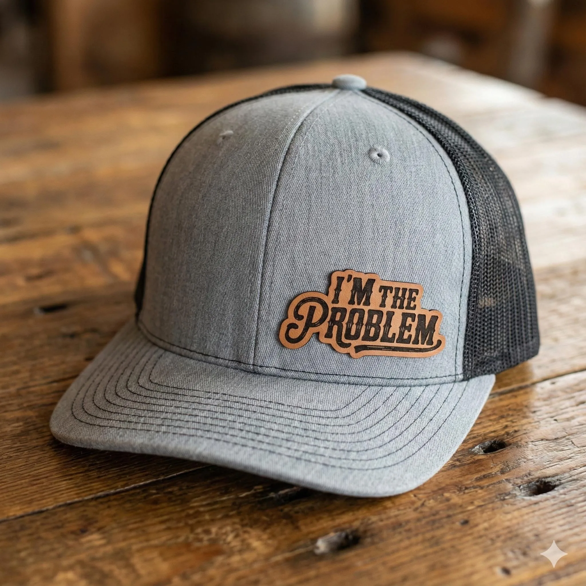 I'm the Problem Trucker Hat, Funny Men's Sarcastic Cap, Leather Patch Mesh Back, Humorous Gift for H
