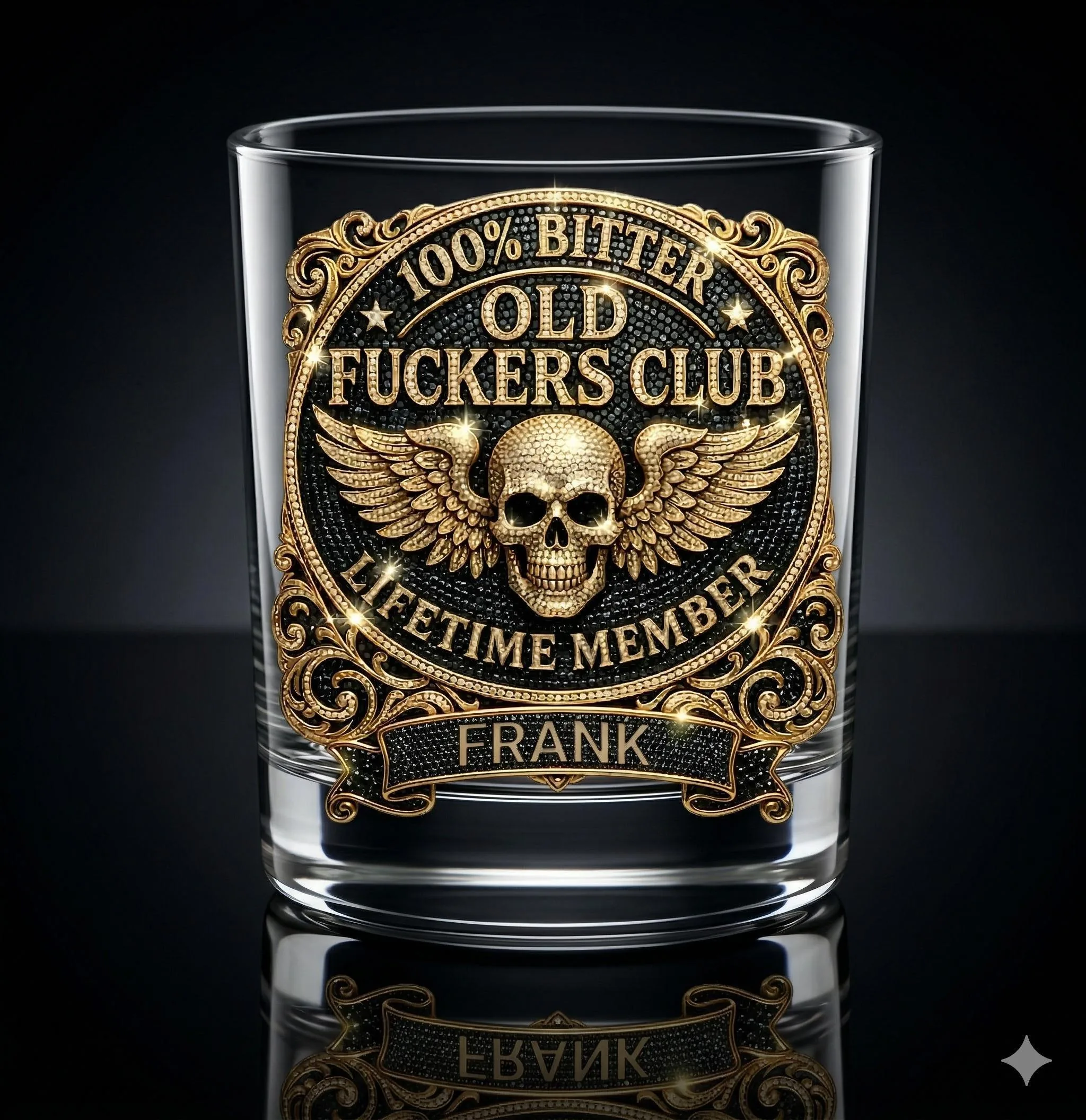Personalized Old Fckers Club Whiskey Glass, Skull Wings Old Fashioned Glass, Funny Gift, Custom Name, Birthday