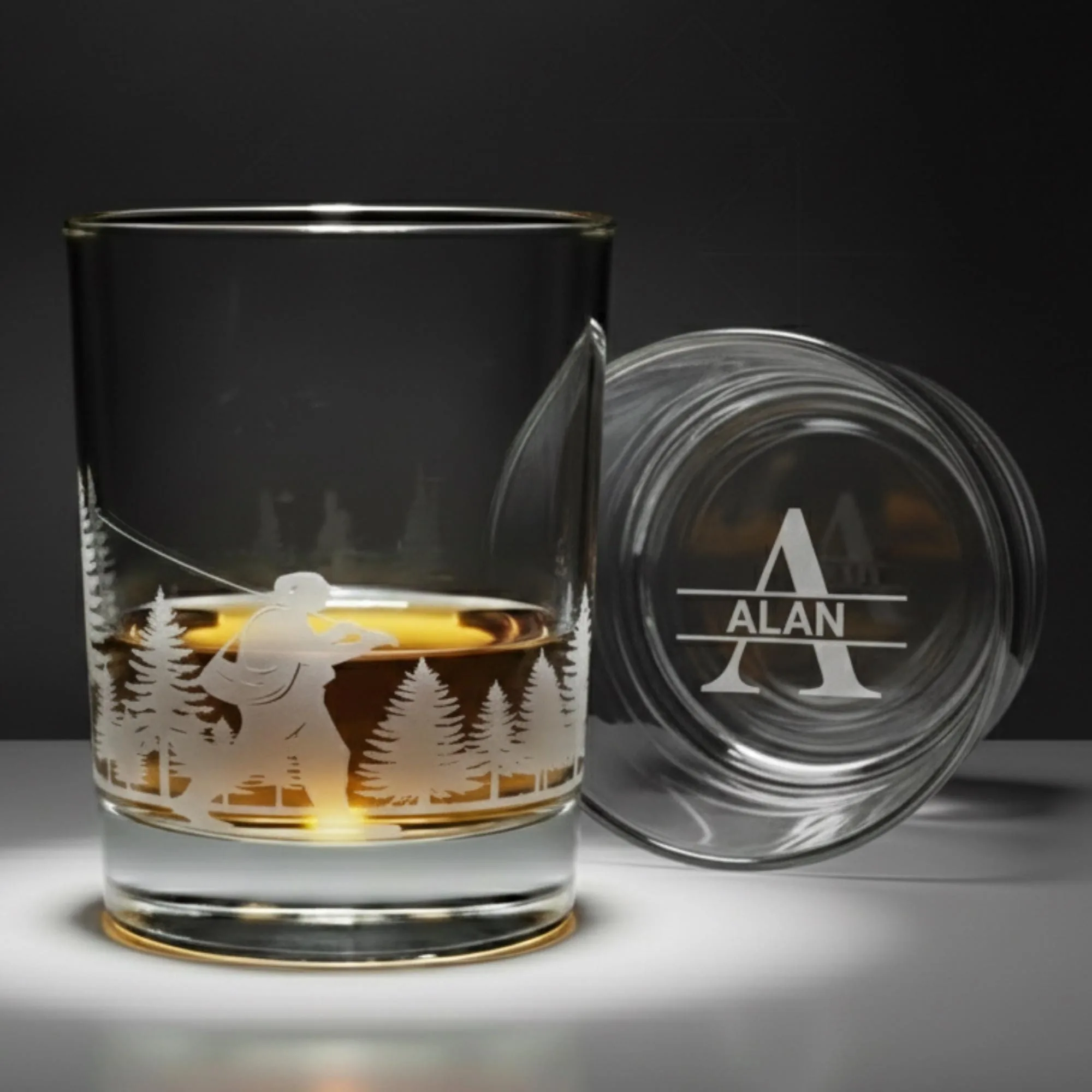 Personalized Fisherman Whiskey Glass, Engraved Rocks Tumbler, Custom Name Gift