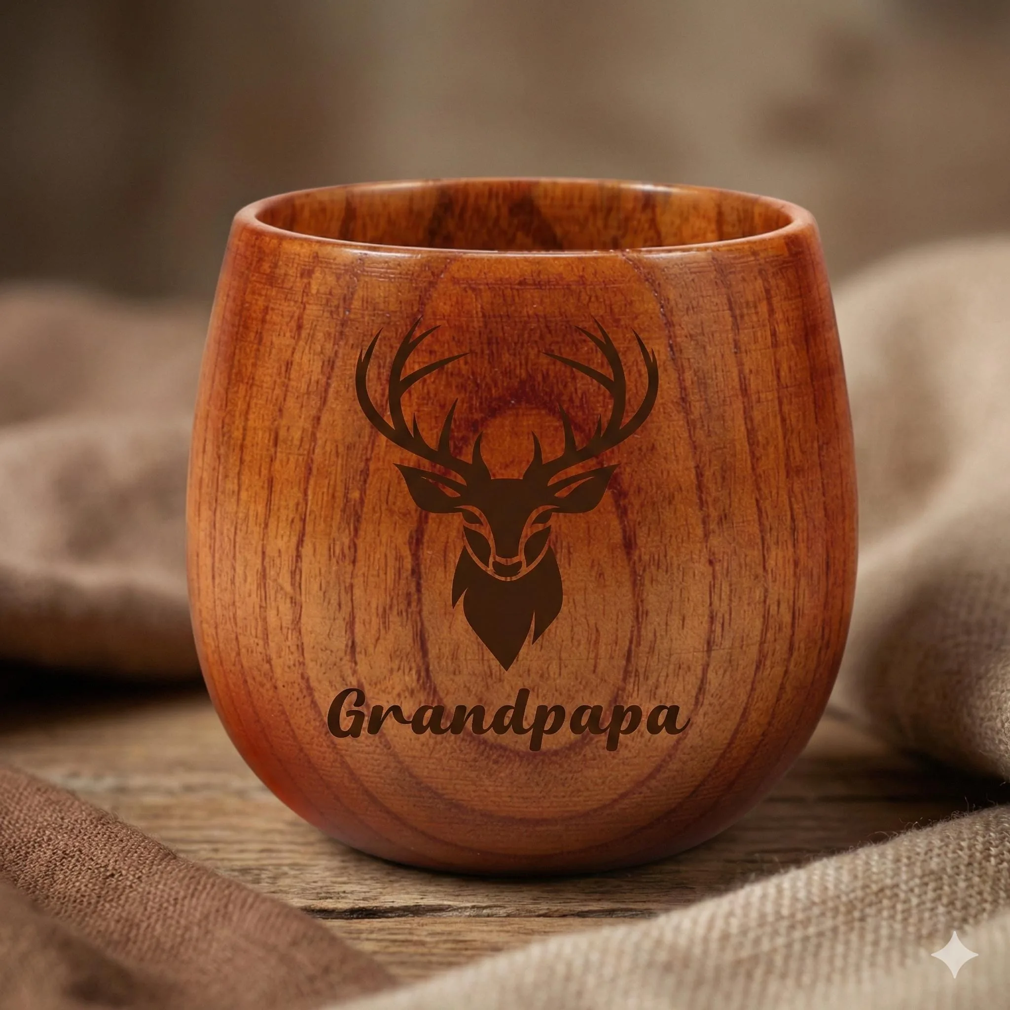 Personalized Wooden Whiskey Cup, Engraved Deer Head Tumbler, Custom Name Rustic Barware