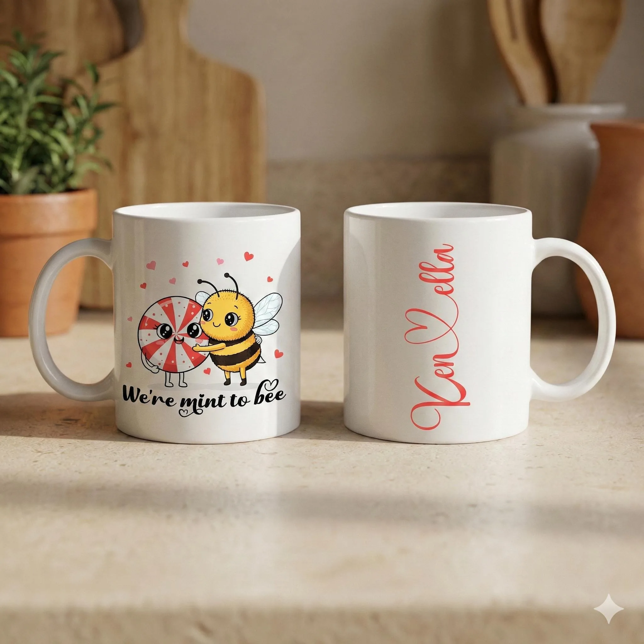 Personalized Couple Mug, We’re Mint to Bee, Laser Engraved Ceramic Coffee Cup