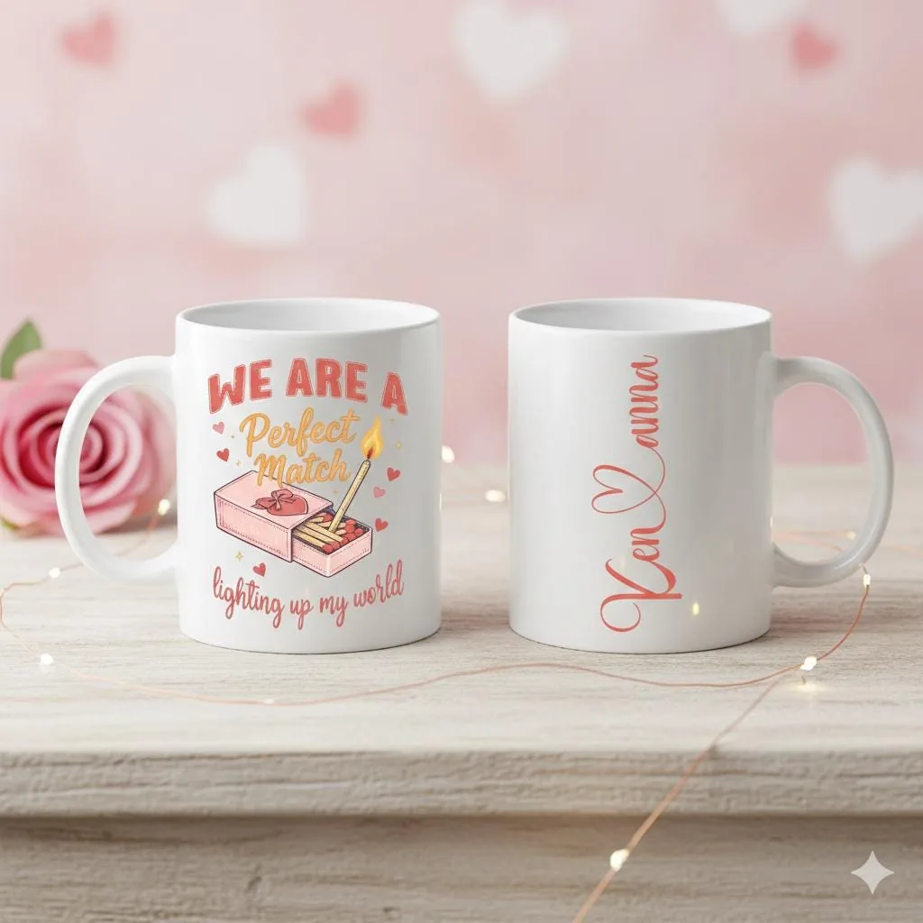 Perfect Match Valentine Mug, Personalized Couple Coffee Mug, Double Sided UV Printed Love Gift