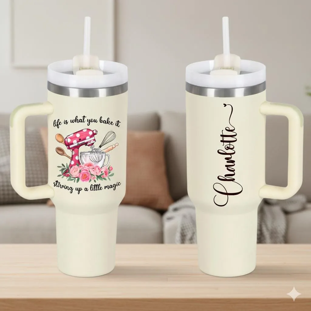 Personalized Baking Tumbler, 40 oz Insulated Cup, Baker Gift, UV Printed Name