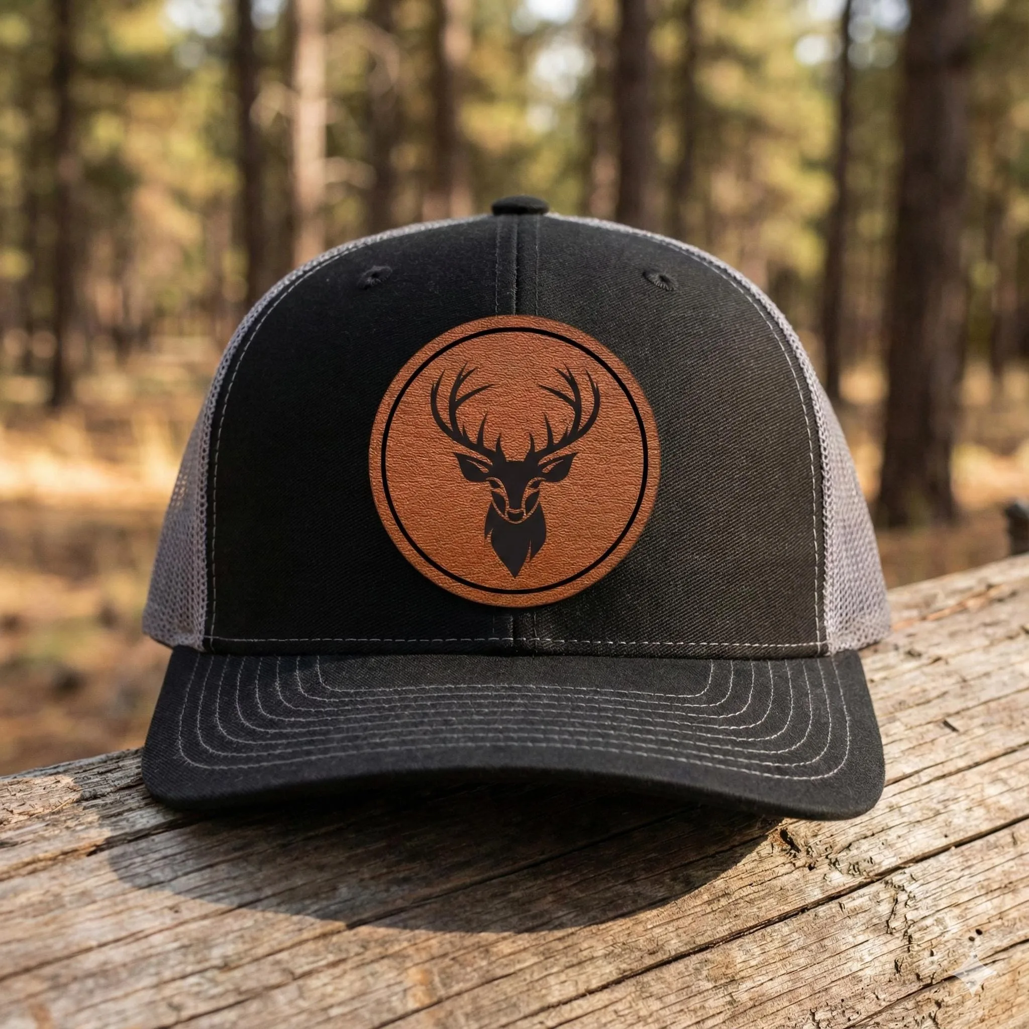 Deer Head Trucker Hat, Leather Patch Hunting Cap, Buck Antler Mesh Snapback, Outdoor Wildlife Hat for Men, Out