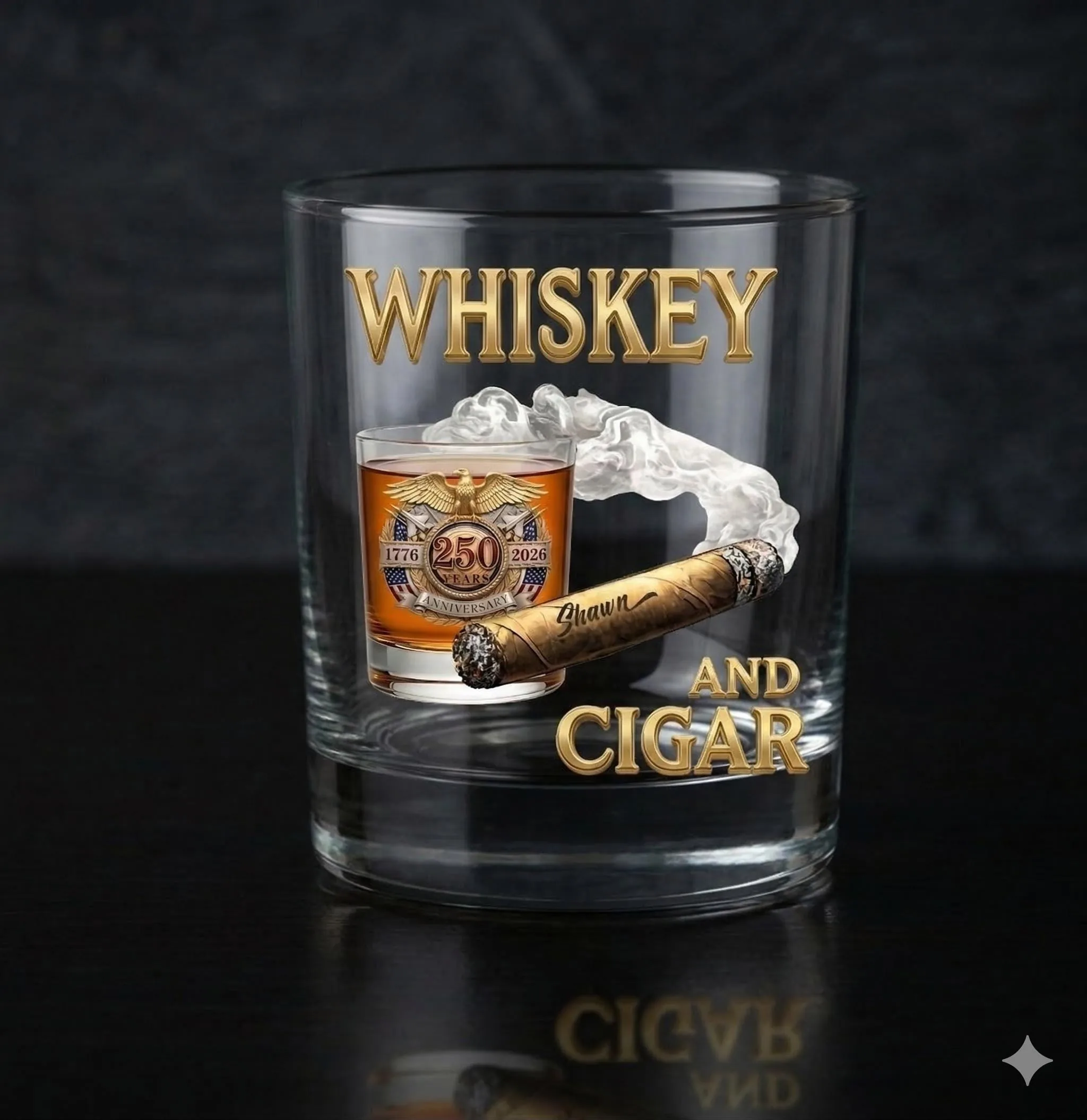 Personalized Whiskey Glass 11 oz, Custom Name, "Whiskey and Cigar" Old Fashioned Glass, Bourbon Love