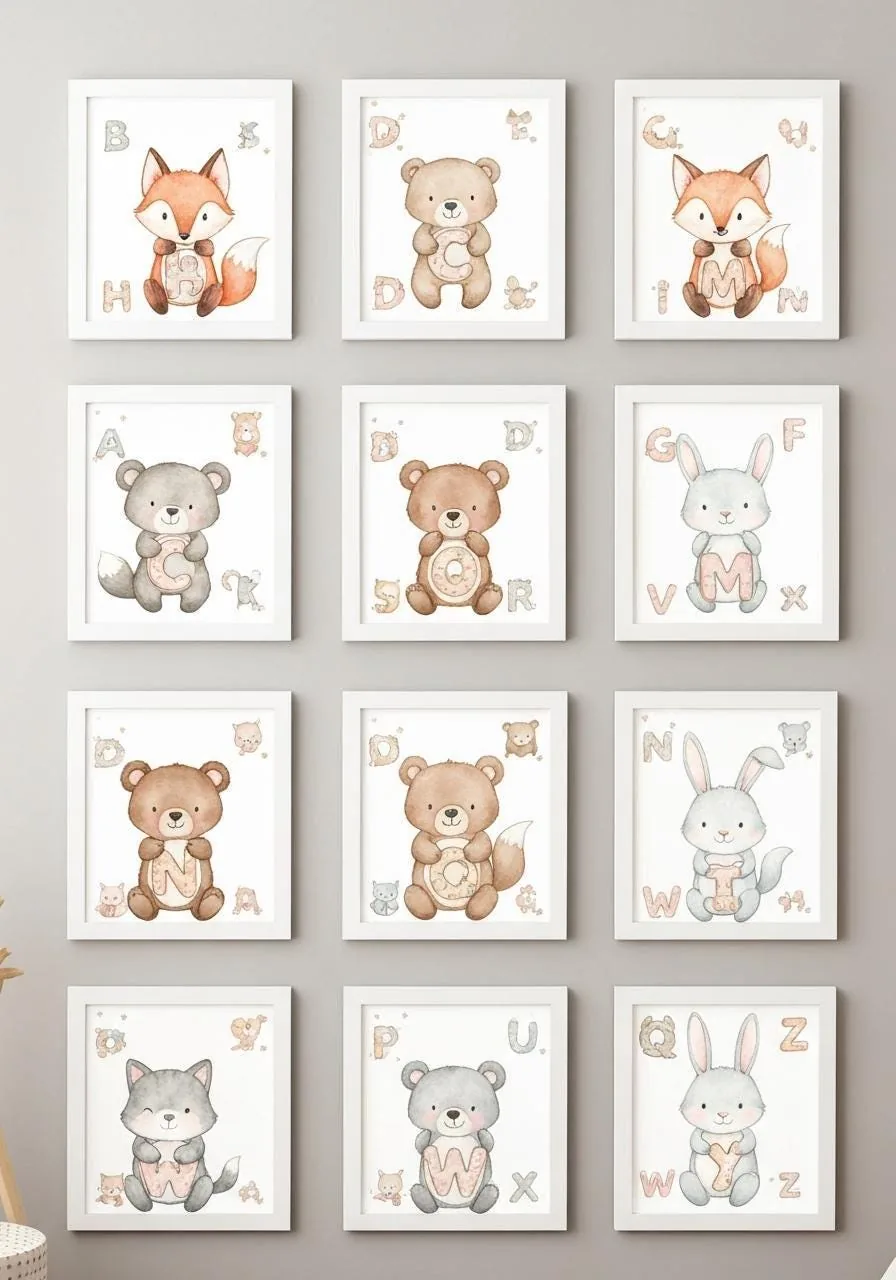 Custom Baby Name Sign Animal Alphabet Nursery Wall Art | Personalized Watercolor Animal Letters | Digital Down