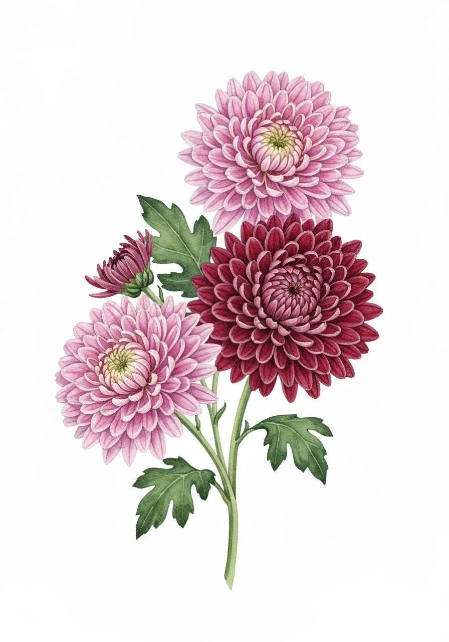 November Birth Flower Chrysanthemum Wall Art Printable | Watercolor | Digital Download | Birthday Gift | Fall 