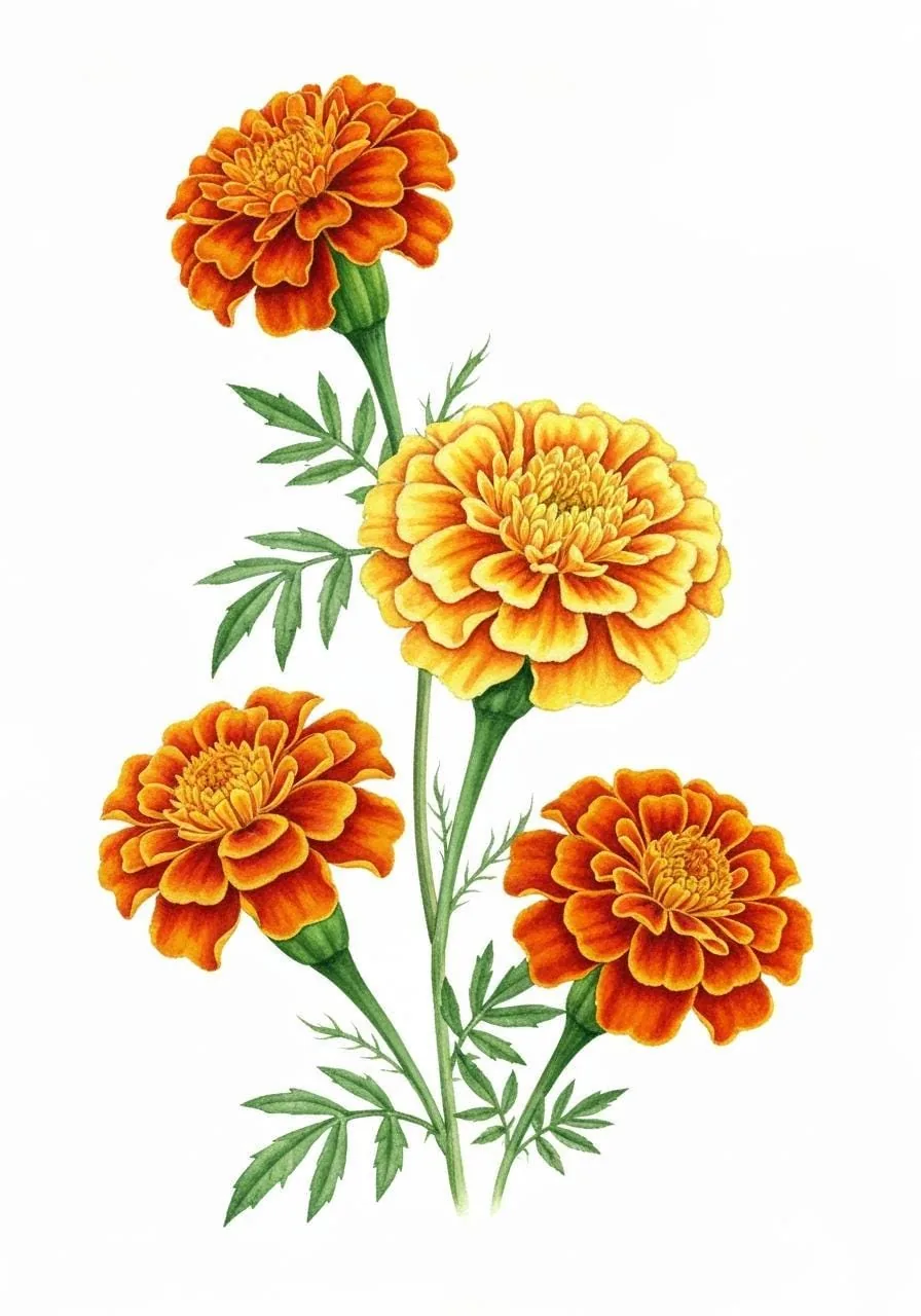 October Birth Flower Marigold Wall Art Printable | Watercolor Botanical | Digital Download | Birthday Gift | A