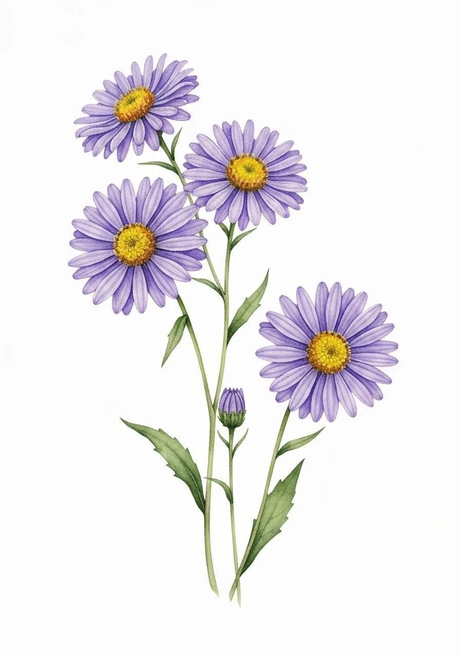 September Birth Flower Aster Wall Art Printable | Watercolor Floral Print | Digital Download | Birthday Gift |