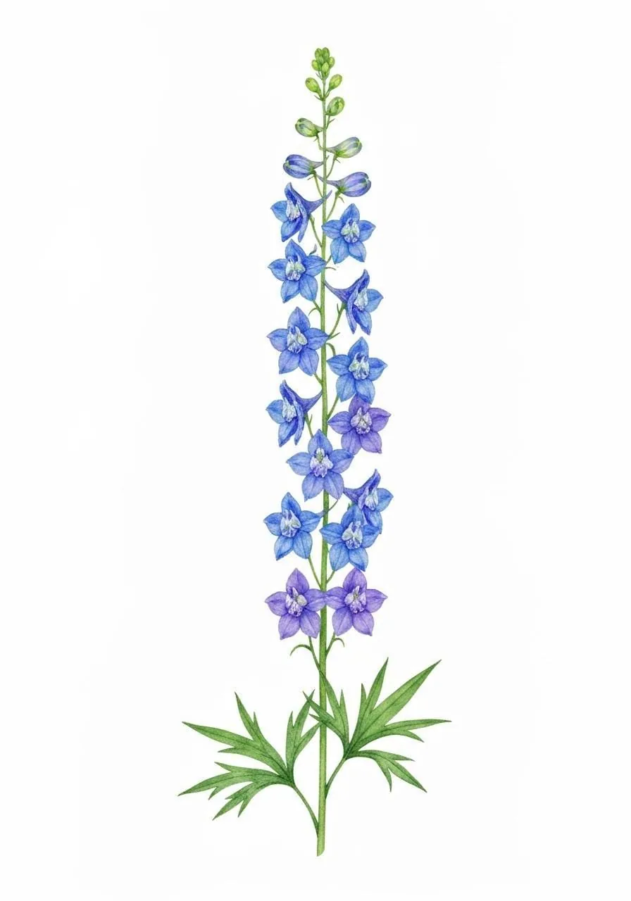 July Birth Flower Larkspur Wall Art Printable | Watercolor Botanical | Digital Download | Birthday Gift | Blue