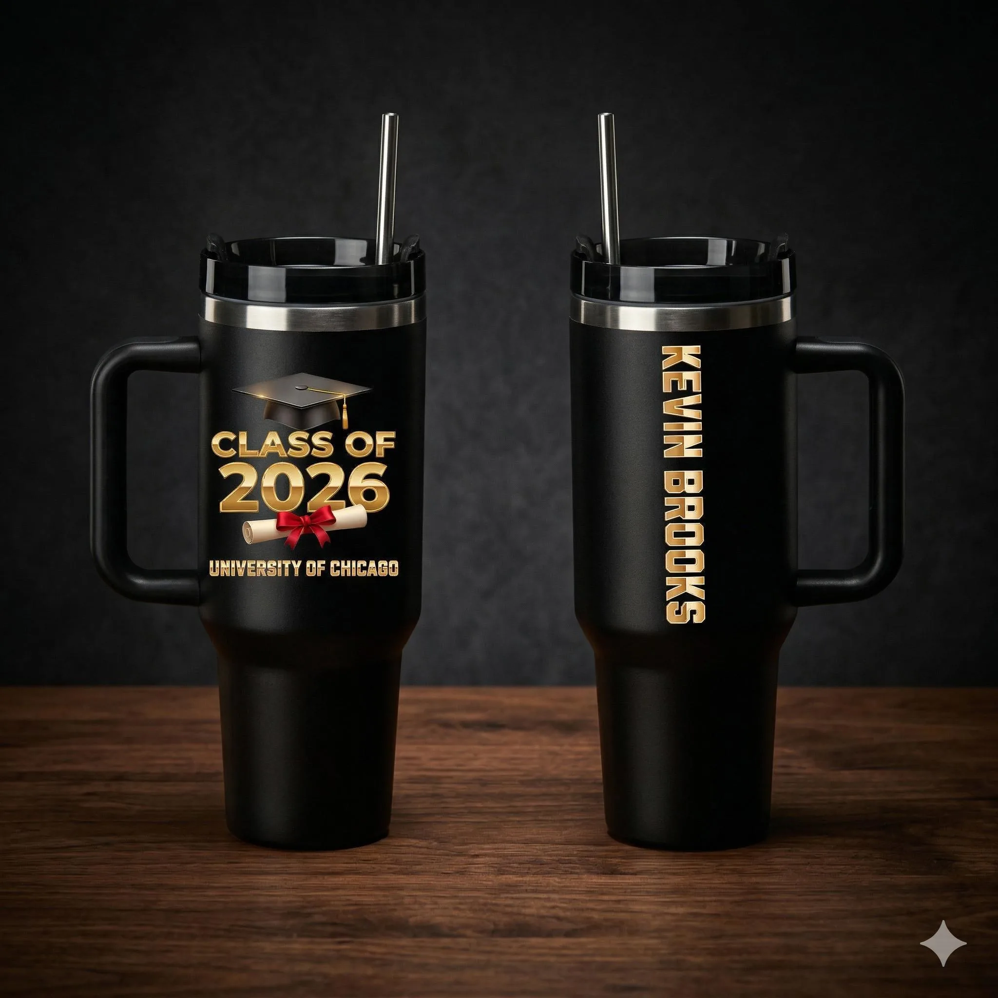 Class of 2026 Graduation Tumbler, Personalized Insulated Travel Mug, Custom School Name Cup