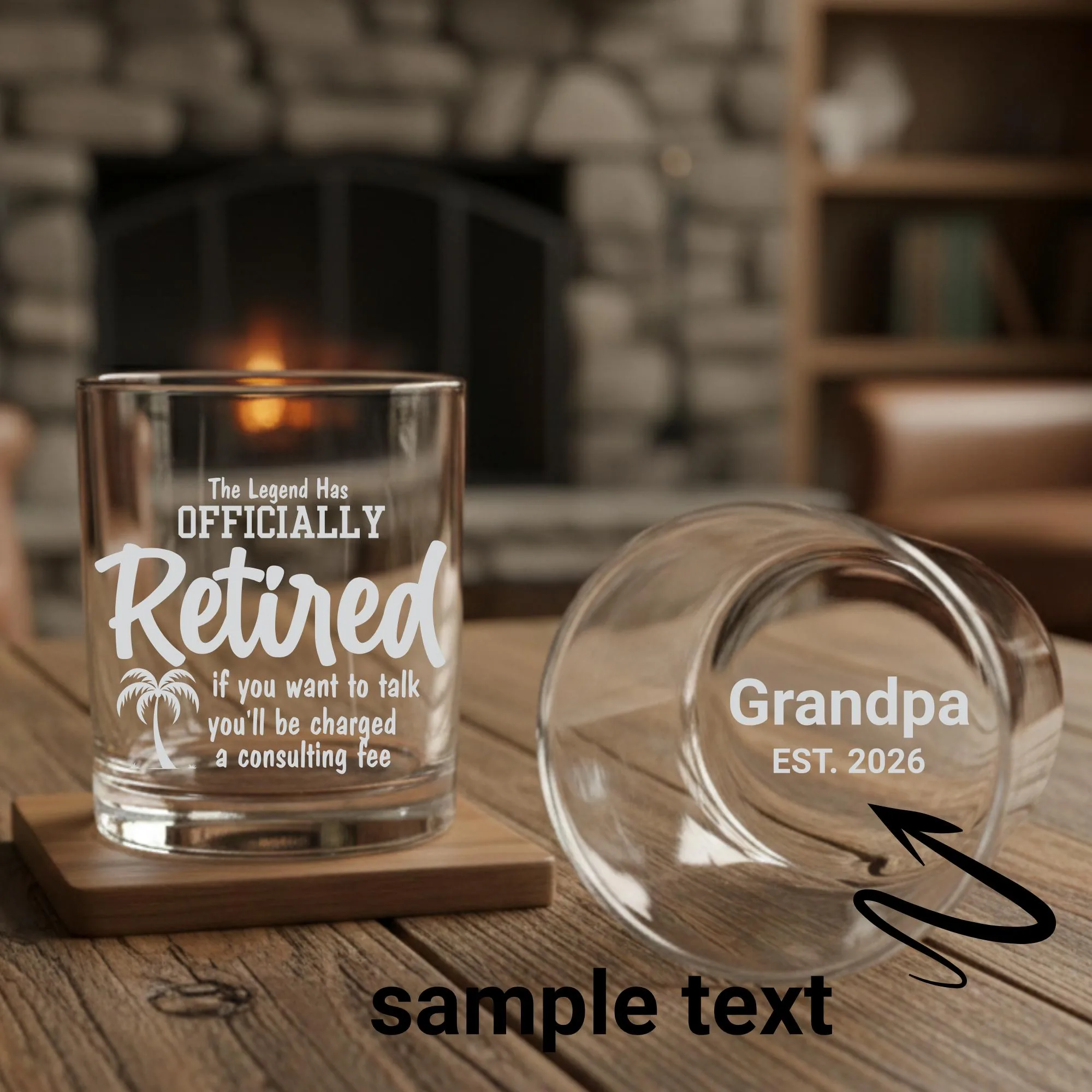 Personalized Retirement Whiskey Glass, Funny Quote, Gift for Grandpa