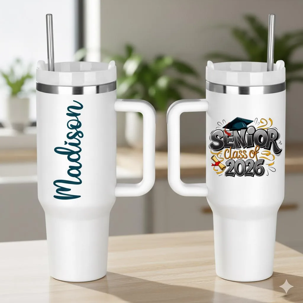 Personalized Graduation Tumbler, Senior Class of 2026 Cup, Custom Name Handle Tumbler