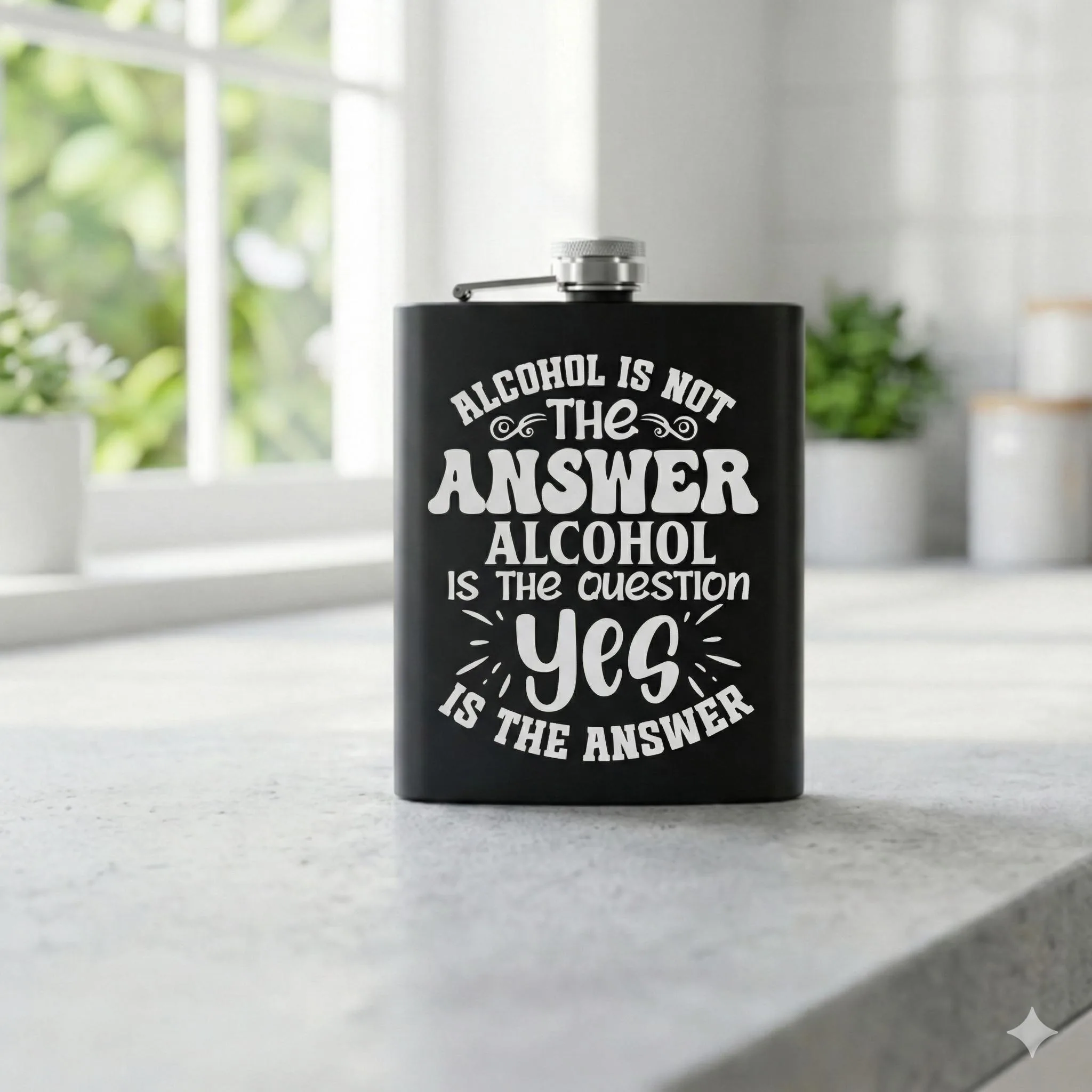 Funny Engraved Stainless Steel Hip Flask, 6 oz Alcohol Quote Pocket Flask