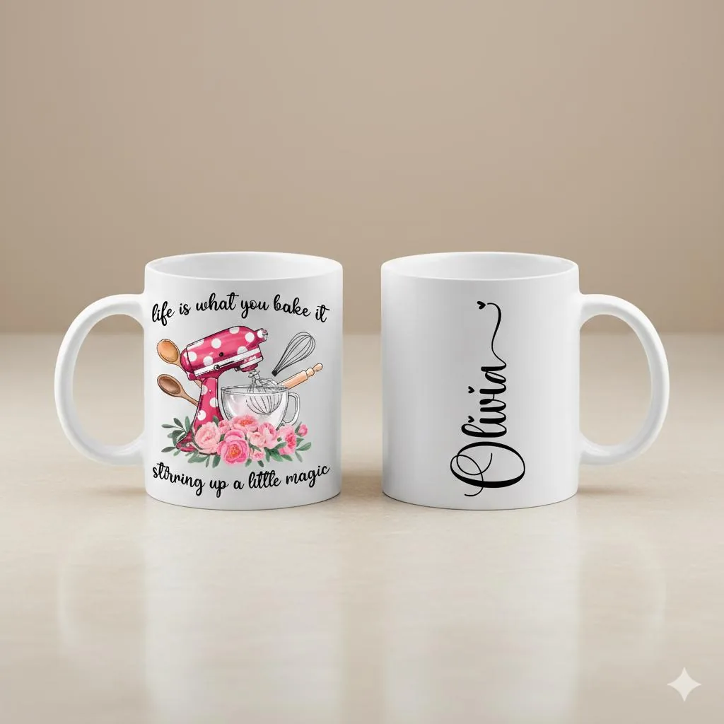 Life Is What You Bake It Mug, Personalized Baking Coffee Mug, Double Sided UV Printed Baker Gift