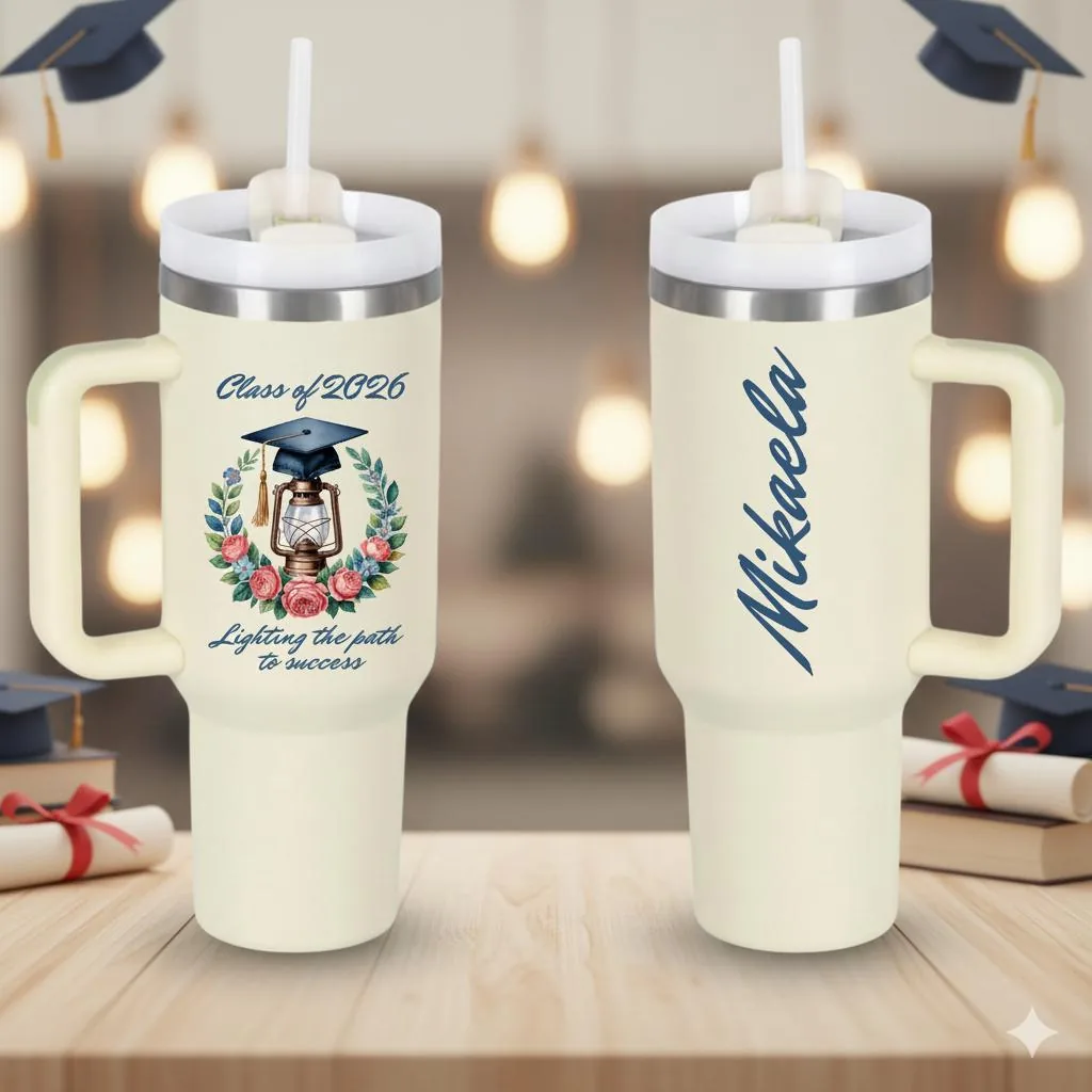 Class of 2026 Graduation Tumbler, Personalized Senior Gift, UV Printed Name, 40oz Cup With Handle