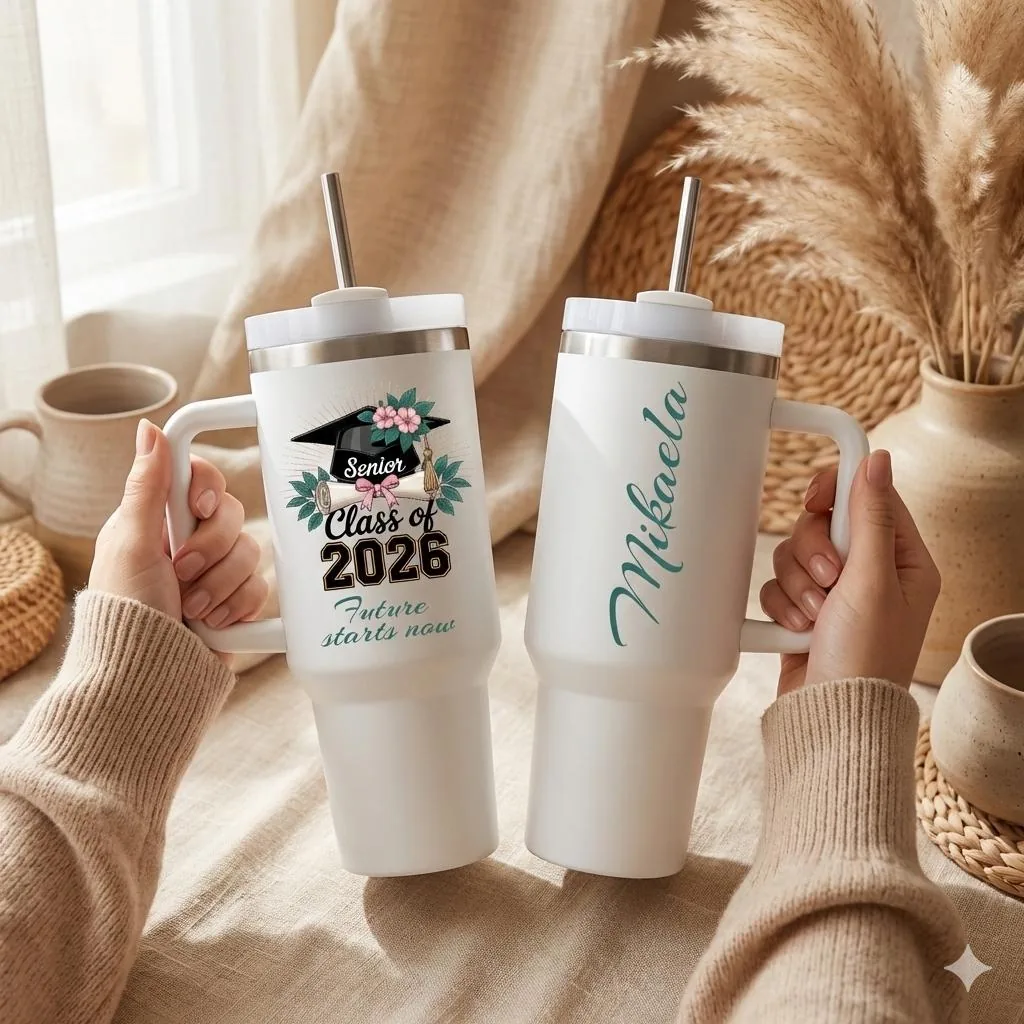 Personalized Class of 2026 Graduation Tumbler With Handle, UV Printed Name Cup