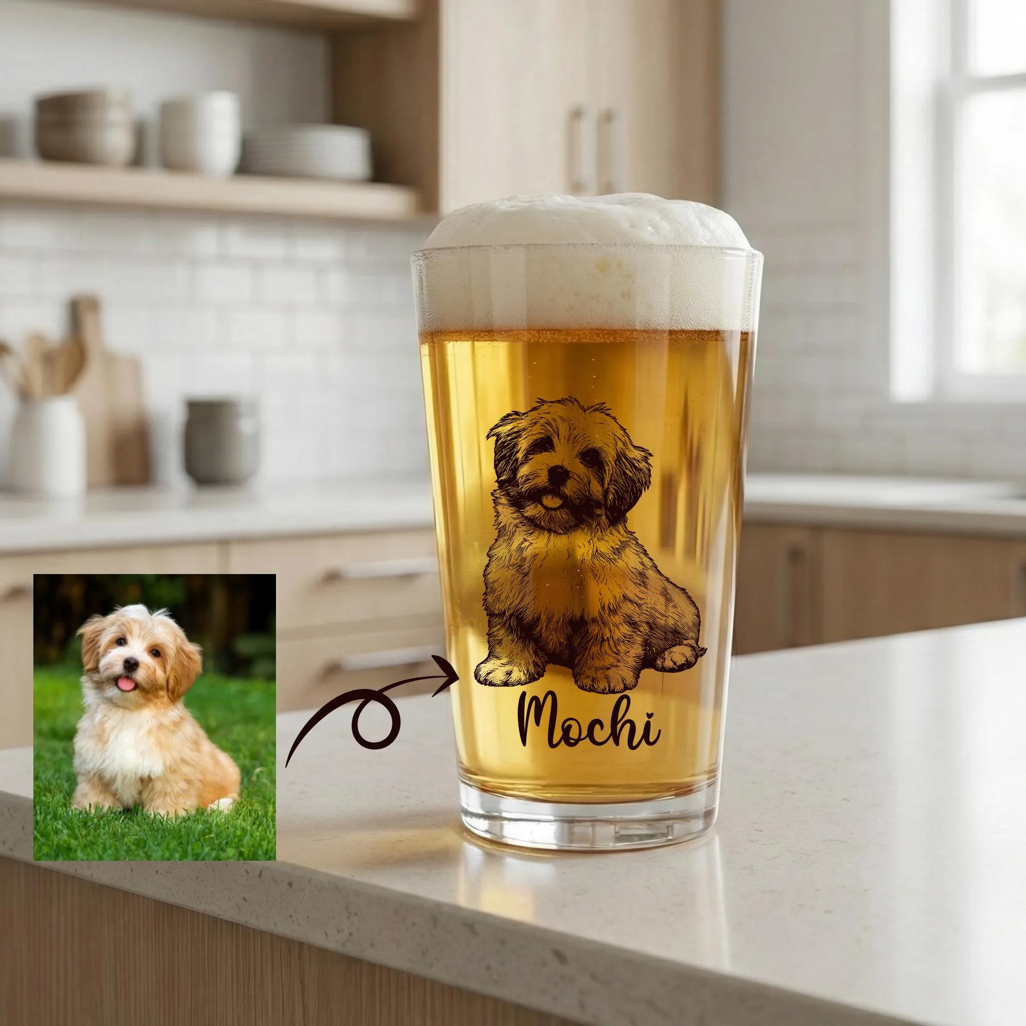 Personalized Dog Pint Glass 16 oz, Custom Pet Portrait Beer Glass, Engraved Dog Glass, Pet Lover Gift