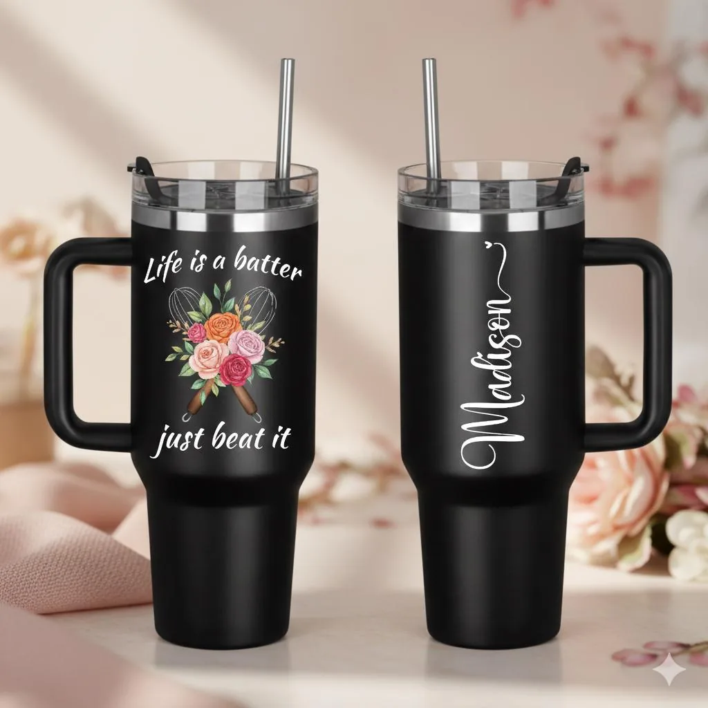 Personalized Baking Tumbler, 40 oz Insulated Cup, Kitchen Pun Gift