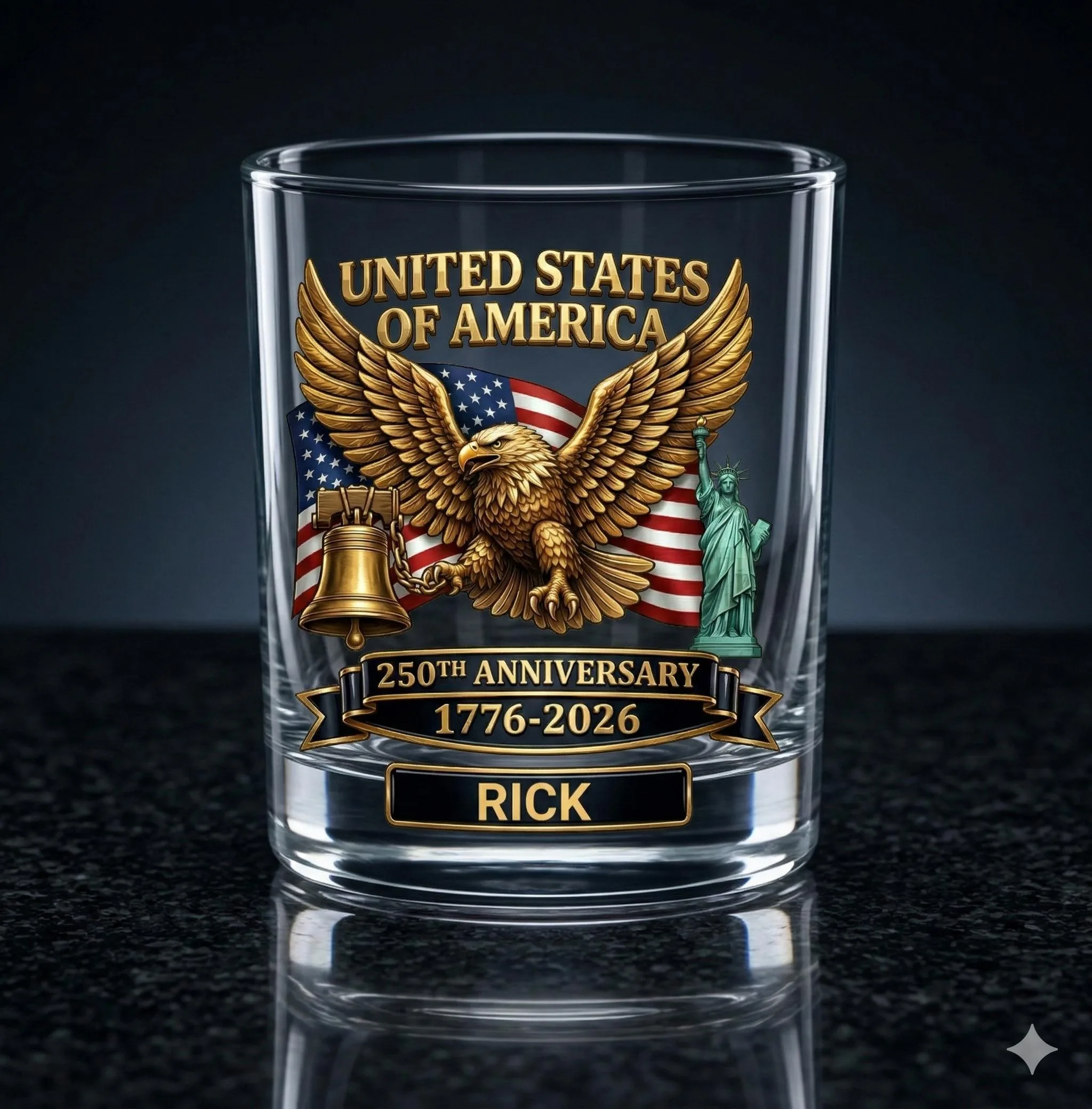 Personalized Patriotic Eagle Whiskey Glass, Custom Name American Pride Rocks Glass