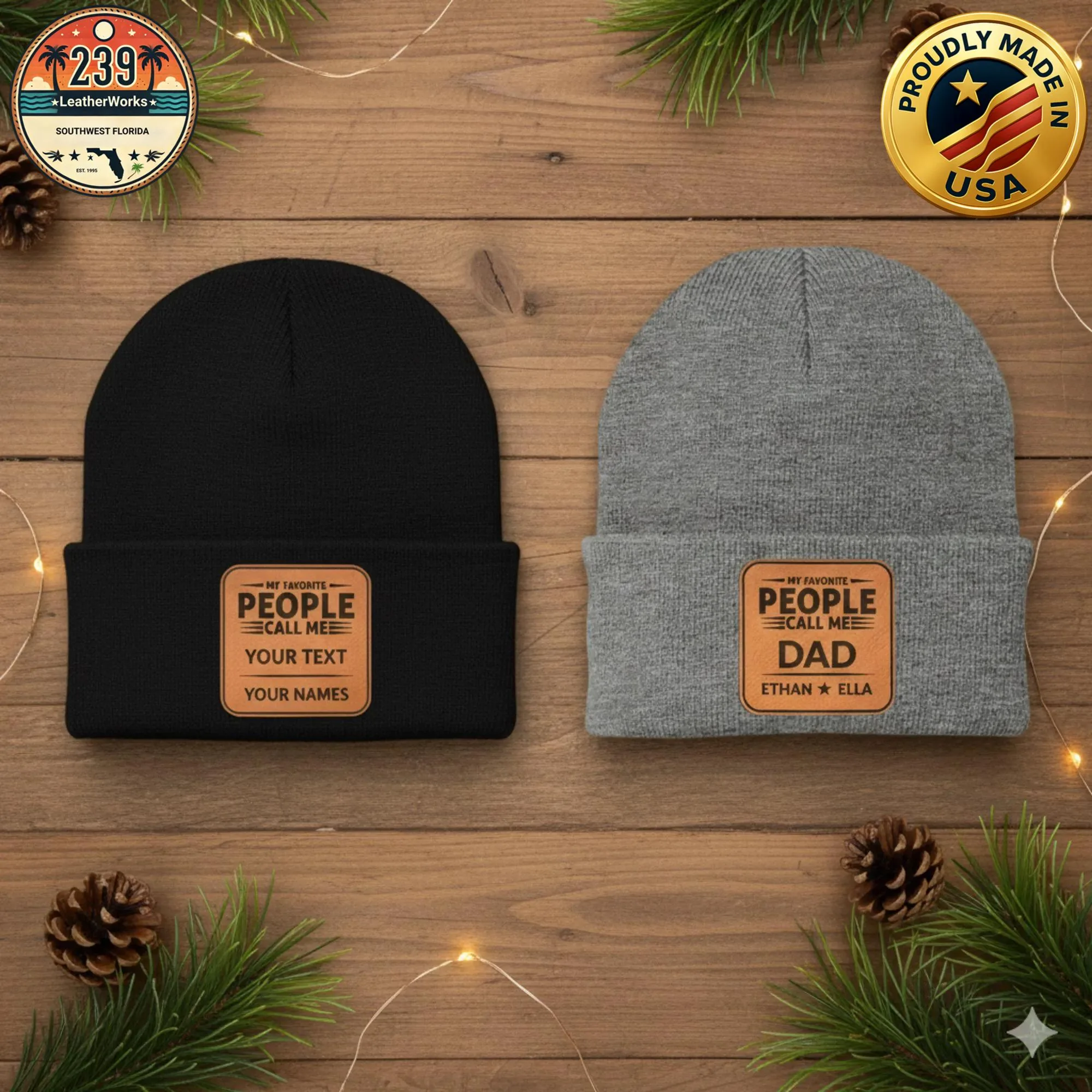Personalized Leather Patch Beanie: My Favorite People Call Me, Custom Names