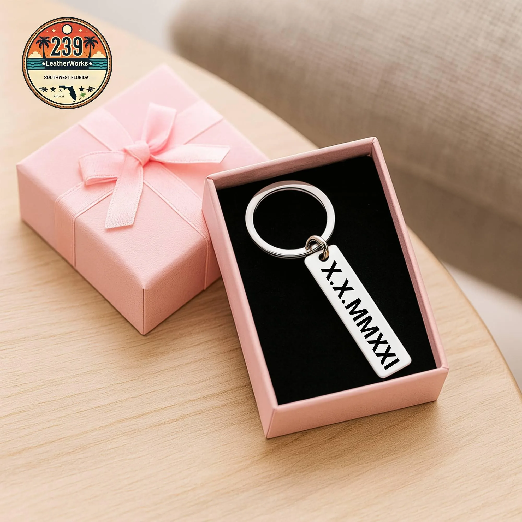 Personalized Roman Numeral Keychain • Laser Engraved Stainless Steel Date Gift