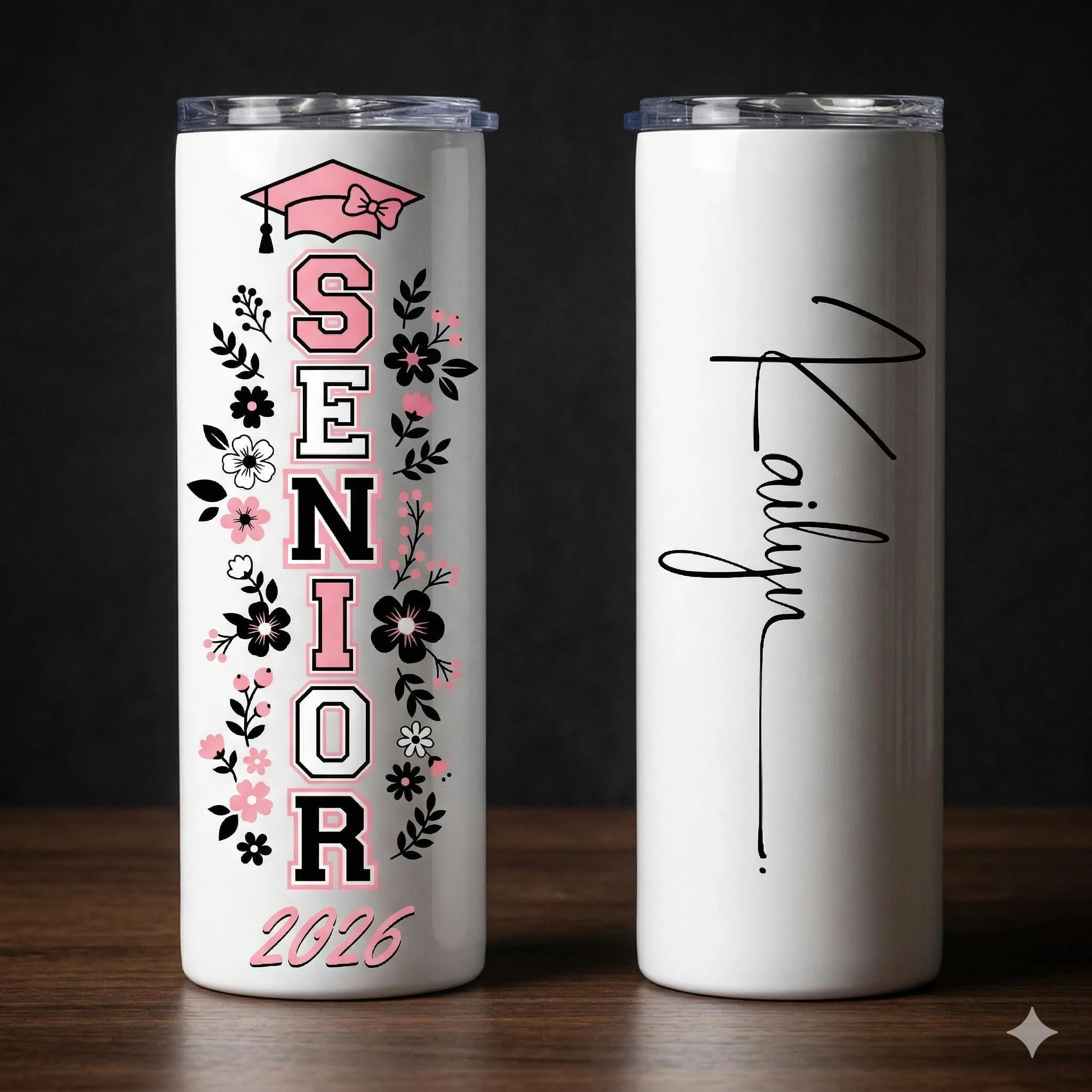 Senior 2026 Tumbler, Personalized Floral Graduation Cup, Class of 2026 Skinny