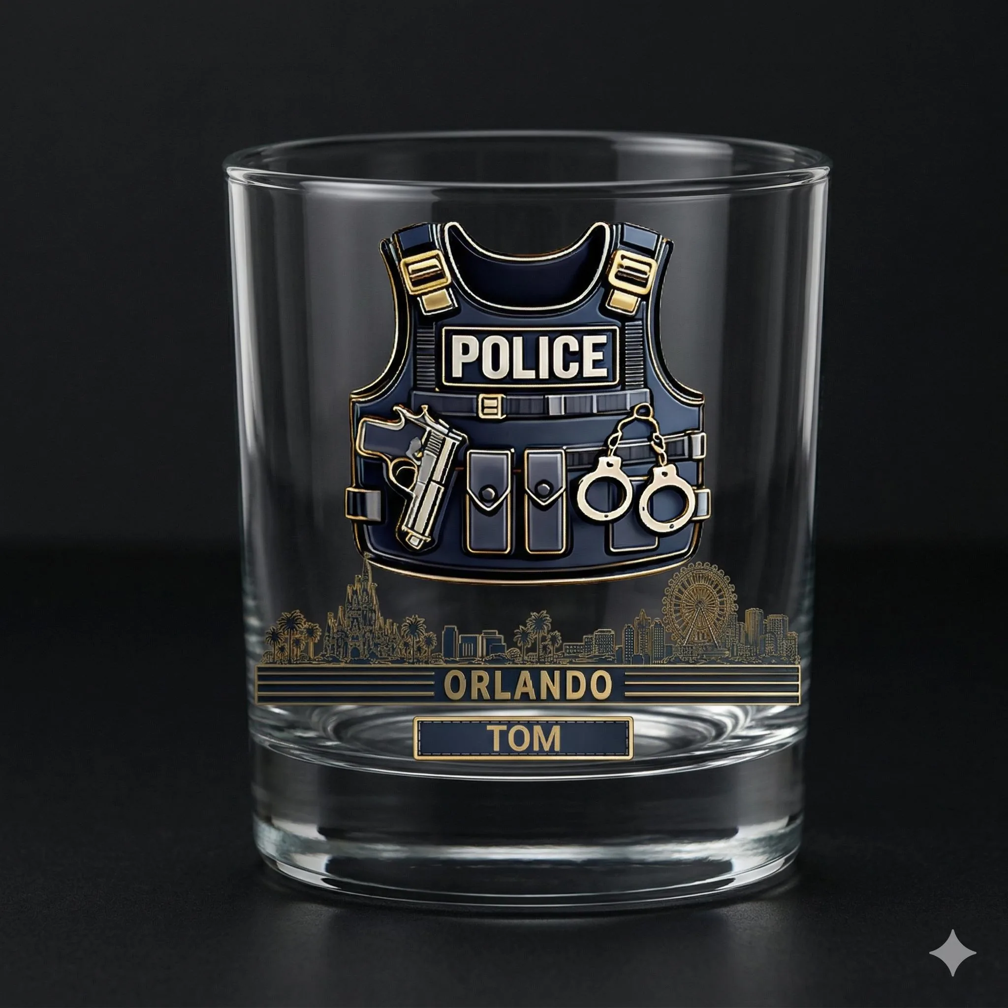 First Responder Whiskey Glass, Personalized City Skyline, Custom Public Safety Gift
