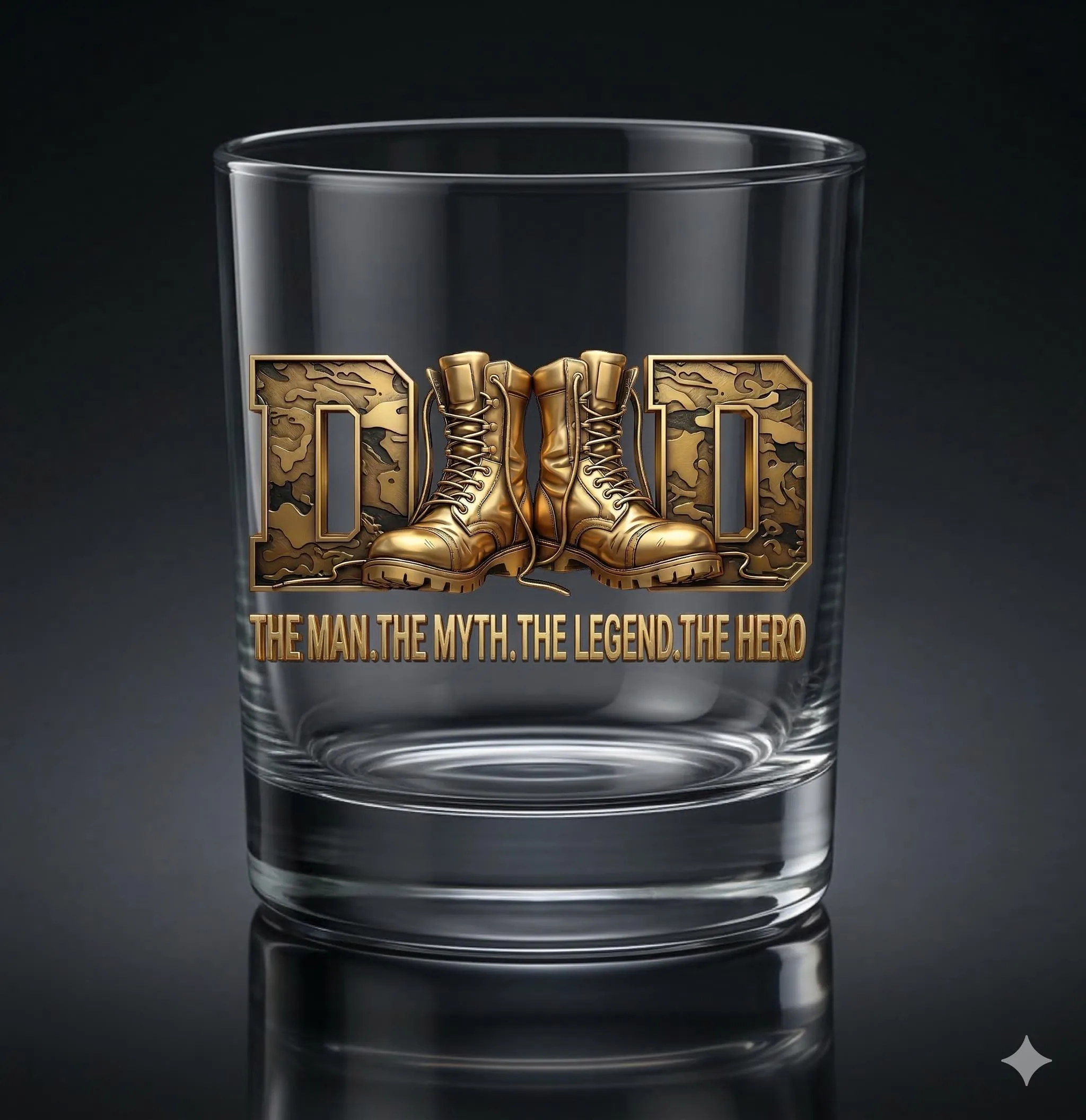 Personalized Dad Whiskey Glass, Custom Name Hero Barware, 11oz Old Fashioned Gift for Veteran or Service Membe