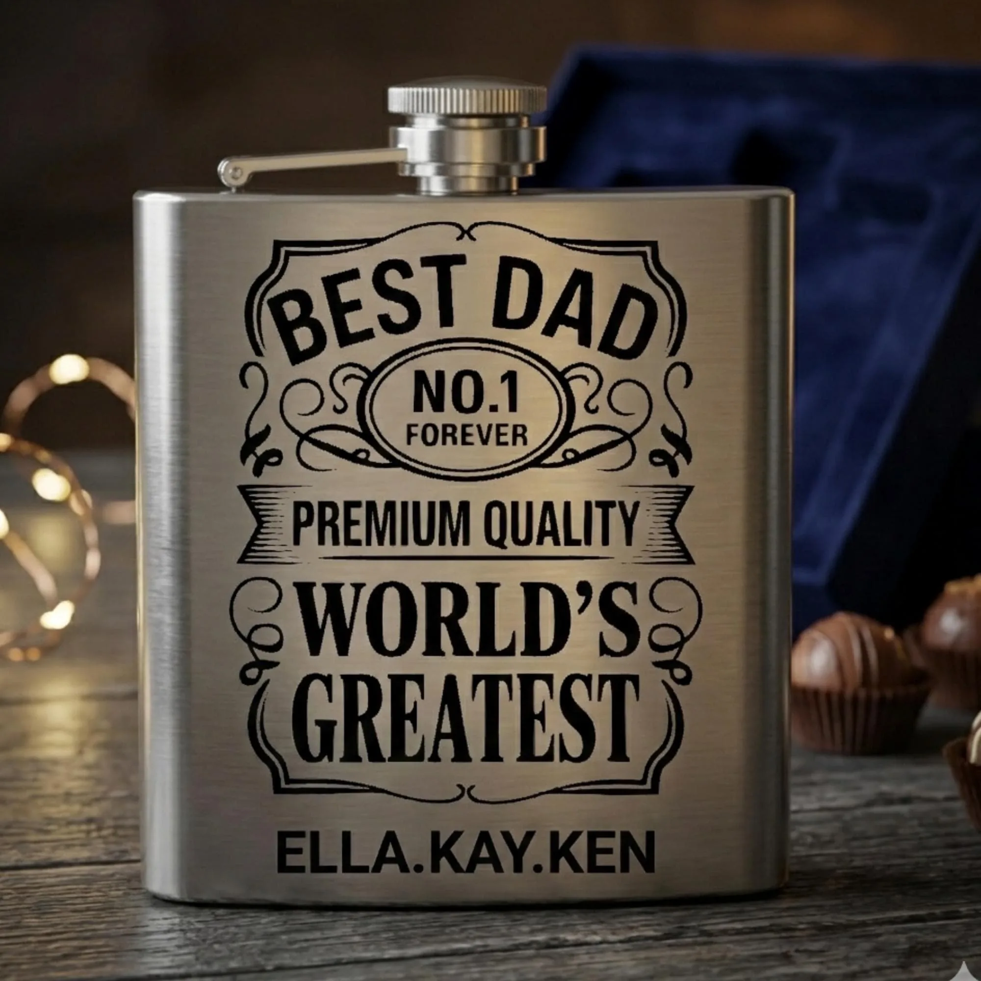 Personalized Dad Flask, Laser Engraved 6oz Hip, World's Greatest Dad Gift