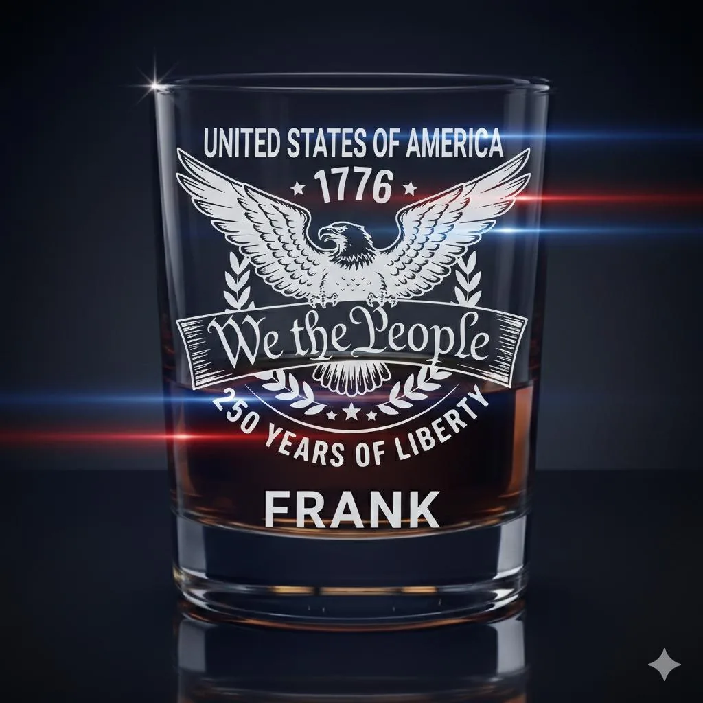 Personalized Whiskey Glass, Laser Engraved American Pride Old Fashioned Bourbon Glass, Custom Name Gift