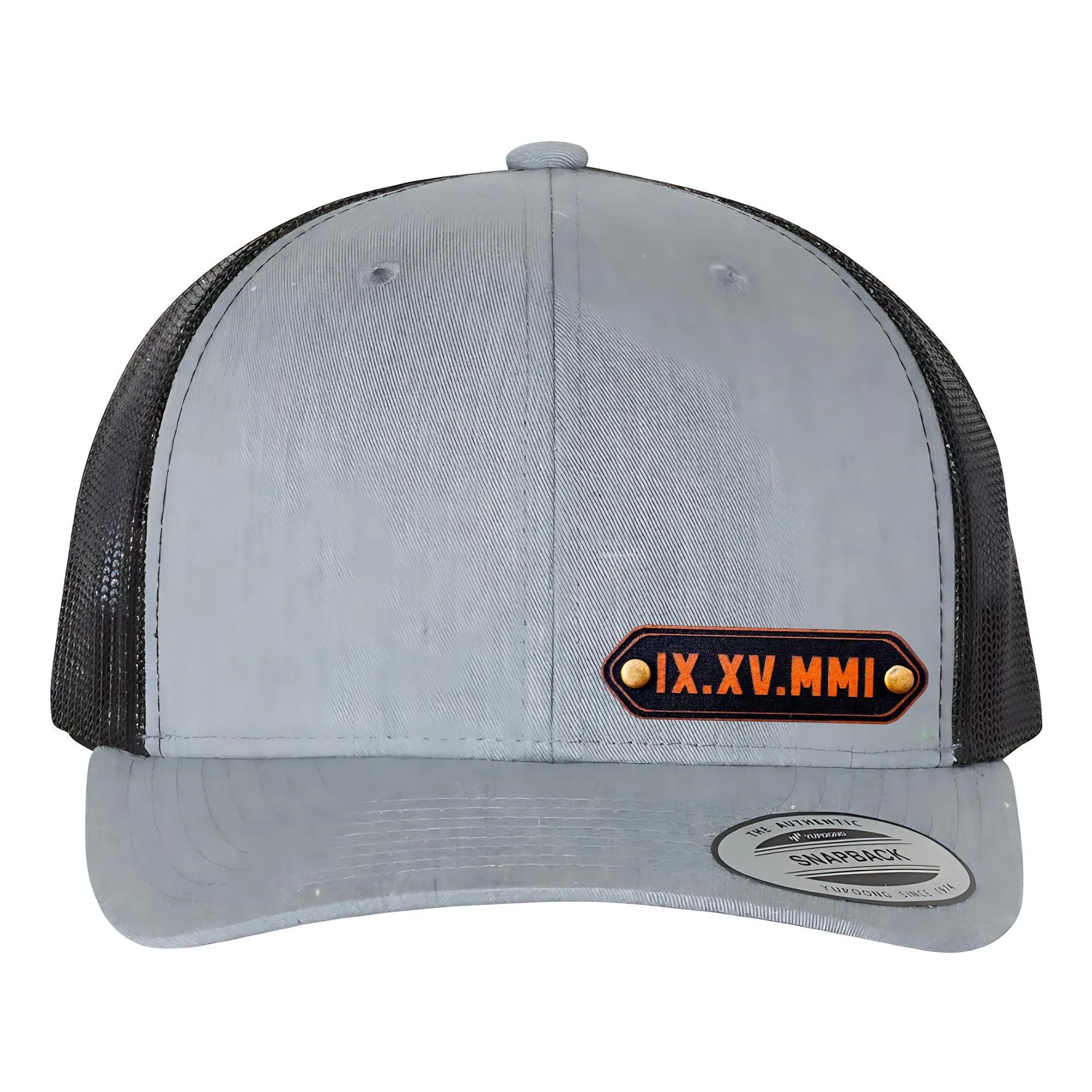 Custom Roman Numeral Wedding Date Leather Patch Trucker Hat