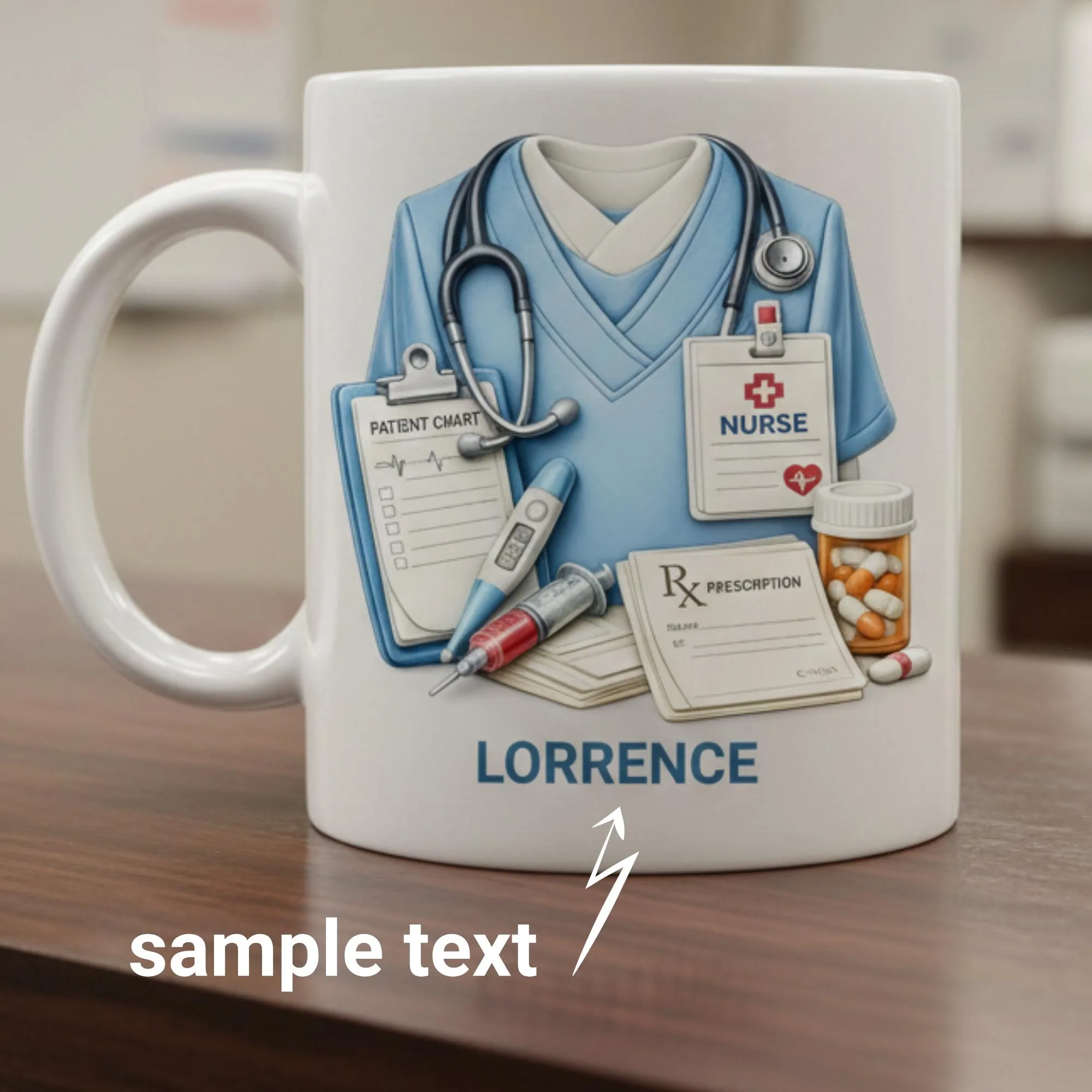 Personalized Nurse Coffee Mug, Medical Scrubs UV Printed Ceramic Cup