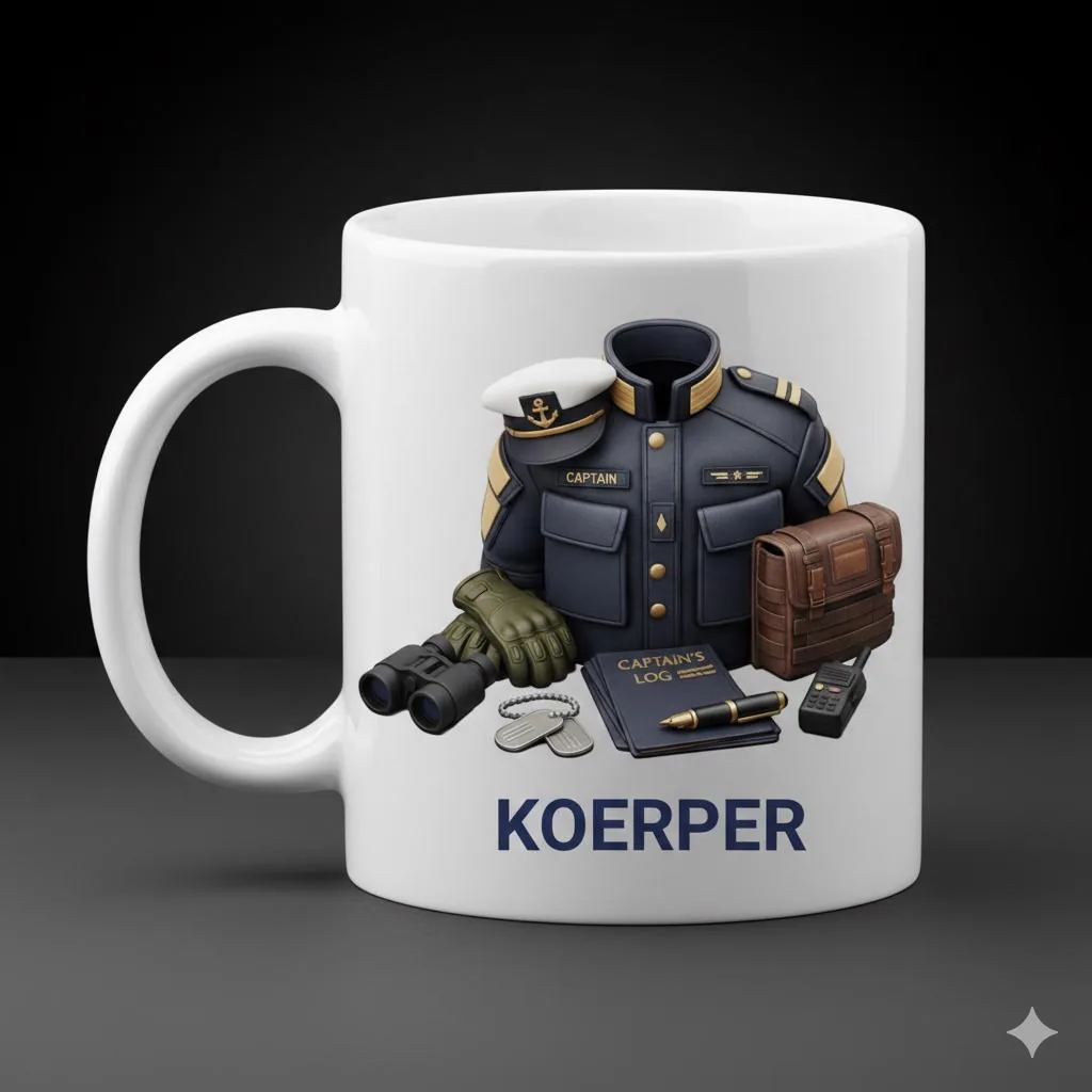 Personalized Captain Mug, Military Style Name Ceramic Coffee Cup (11oz or 15oz)