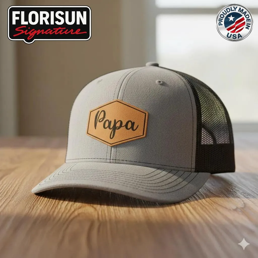 Papa Trucker Hat, Leather Patch Papa Hat, Dad Grandpa Gift Hat, Mesh Snapback Hat for Papa, Father’s Day Gift 