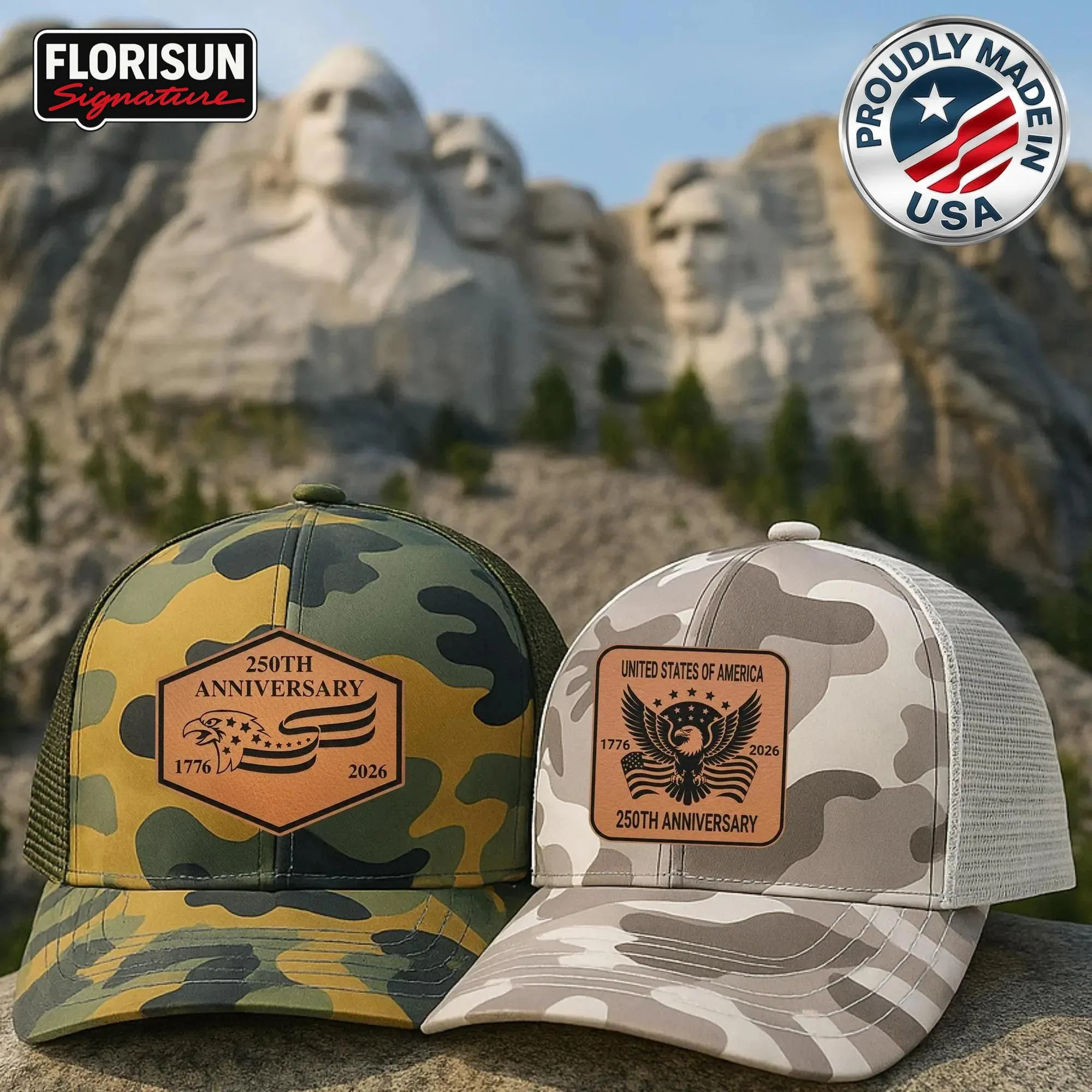 250th Anniversary USA Trucker Hat | American Eagle Leather Patch
