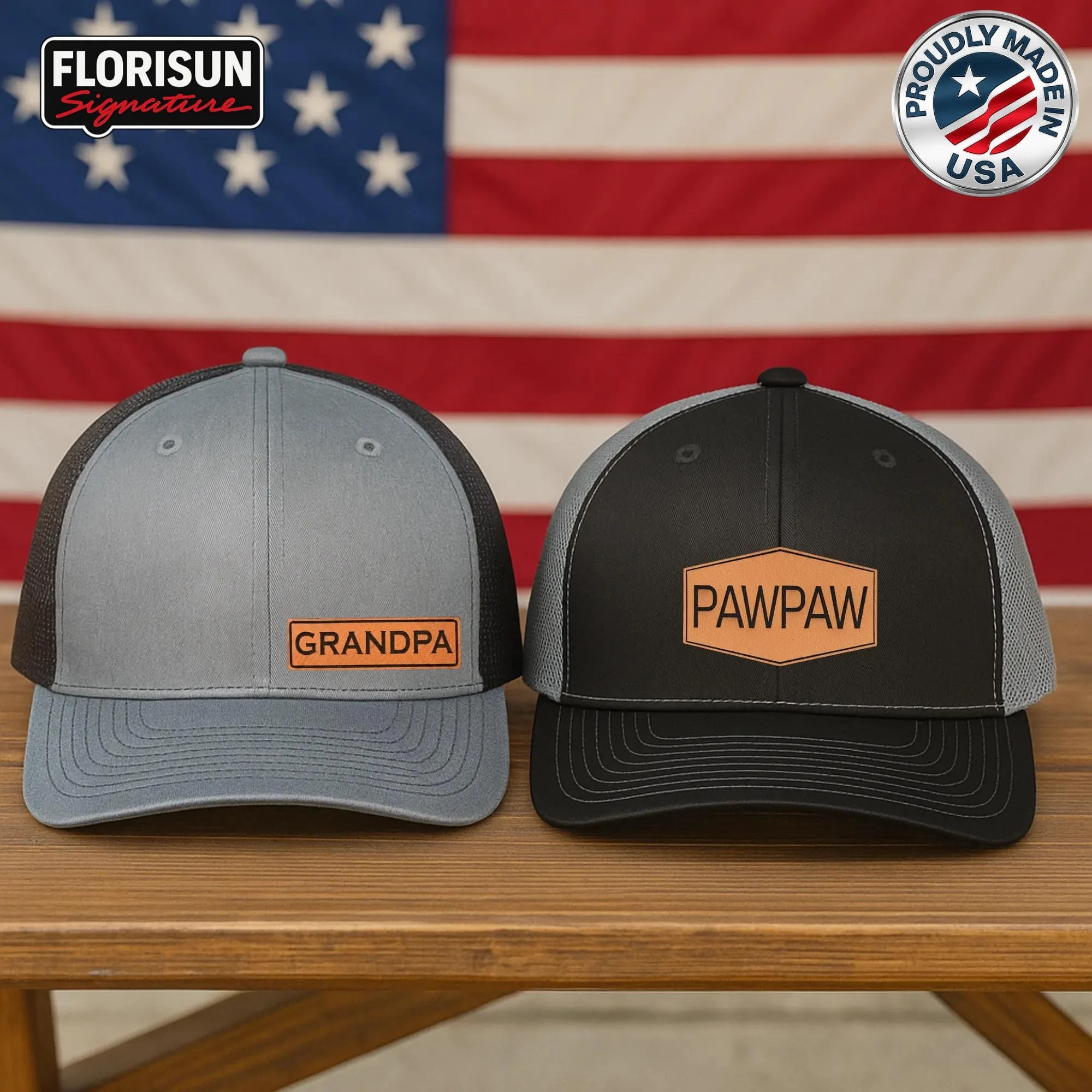 Grandpa Pawpaw Trucker Hats, Leather Patch Grandpa Hat, Pawpaw Hat for Men, Gift for Grandpa, Adjustable Mesh 