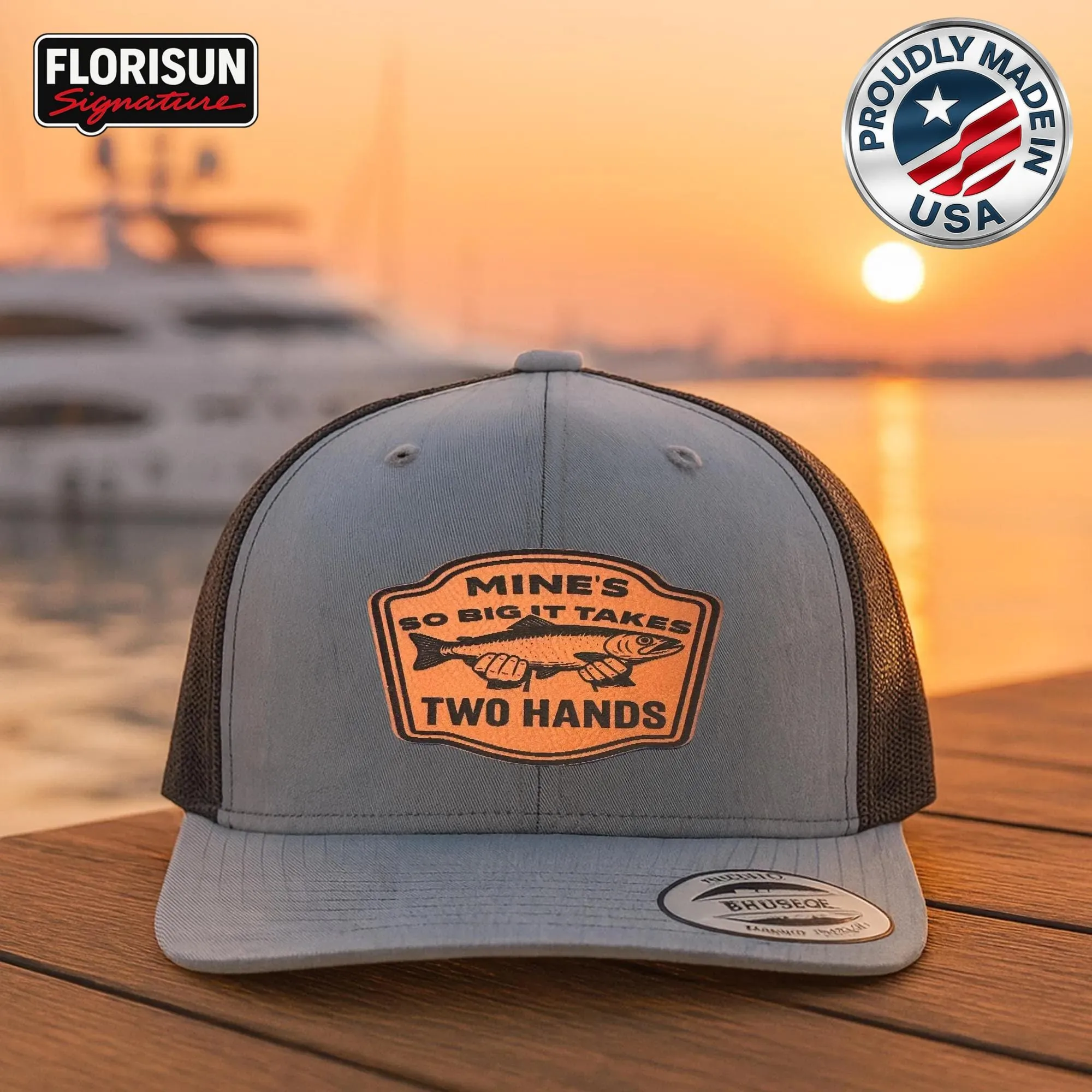 Funny Fishing Trucker Hat, Mines So Big It Takes Two Hands Hat, Laser Engraved Fishing Cap, USA Made Angler Gi
