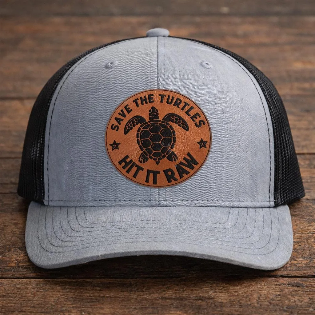 Save the Turtles Hat – Funny Leather Patch Trucker Cap • Bold Snapback Gift for Him