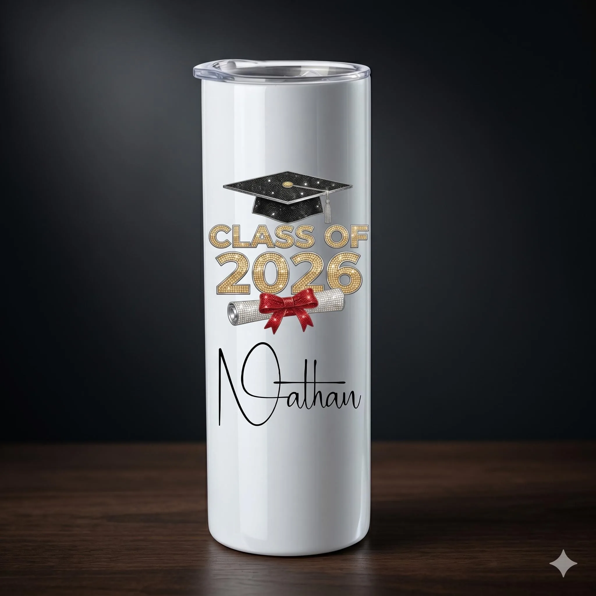 Class of 2026 Skinny Tumbler 20oz, Personalized Graduation Tumbler with Name, Custom Senior Gift Cup, 3D Rhine