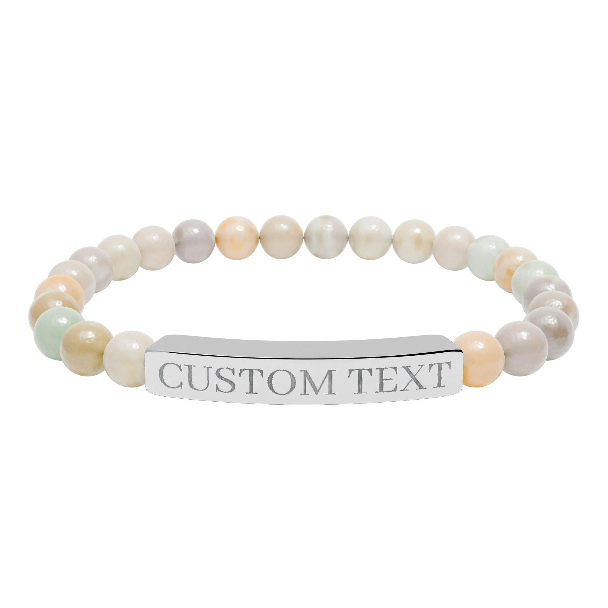 Custom Engraved Bar Natural Stone Bracelet | Stretch Beaded Name Bracelet