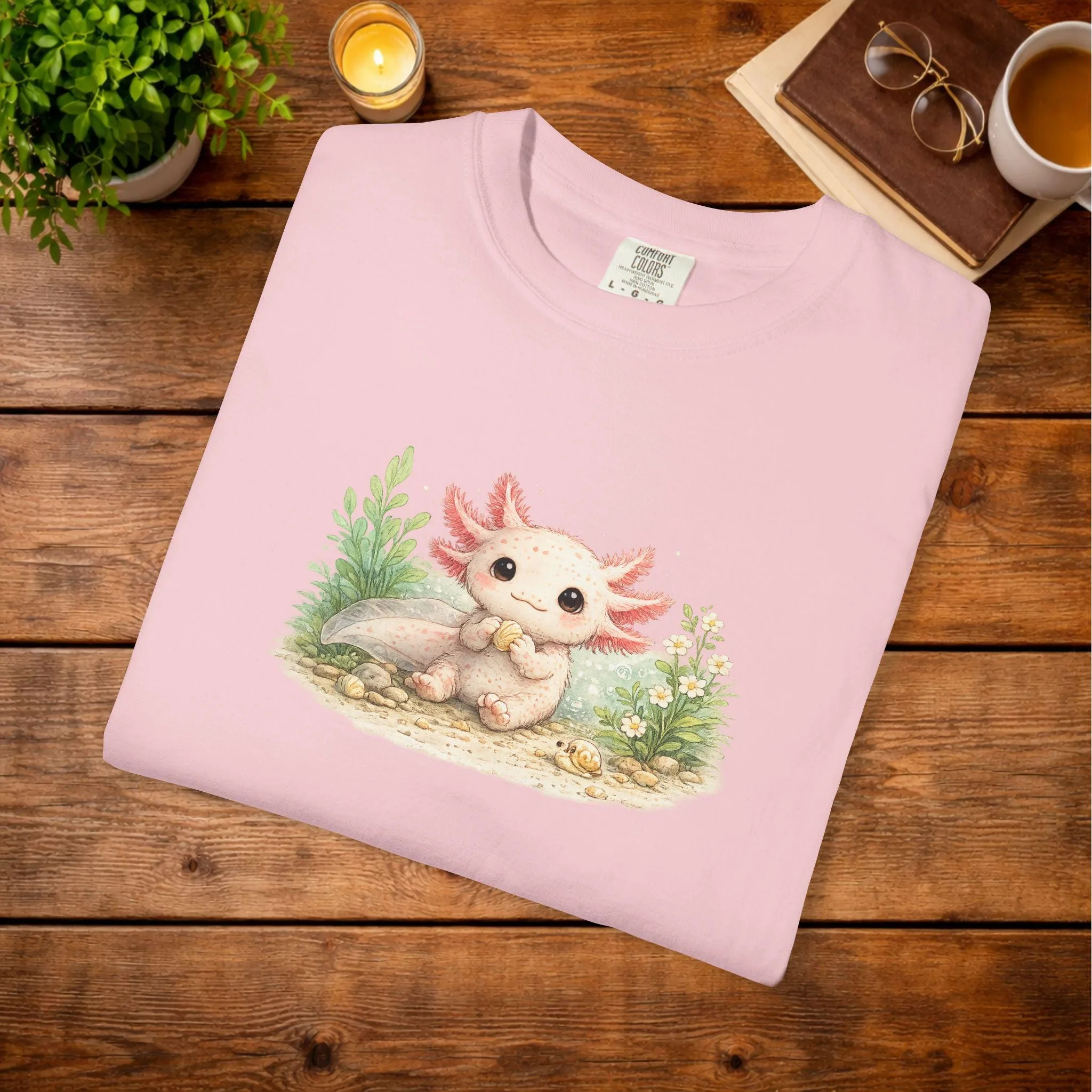Axolotl Illustration T-Shirt | Woodland Watercolor Nature Scene