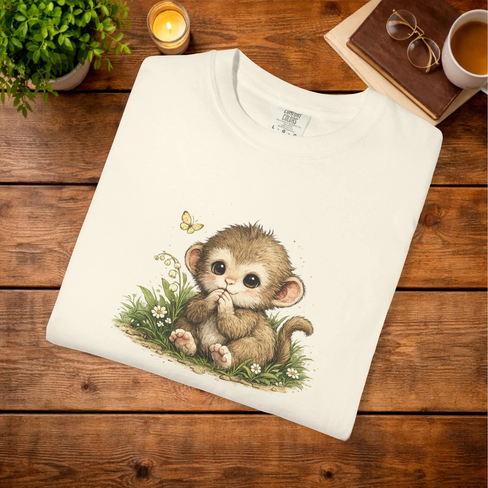 Baby Monkey Butterfly T-Shirt | Vintage Animal Nursery Tee