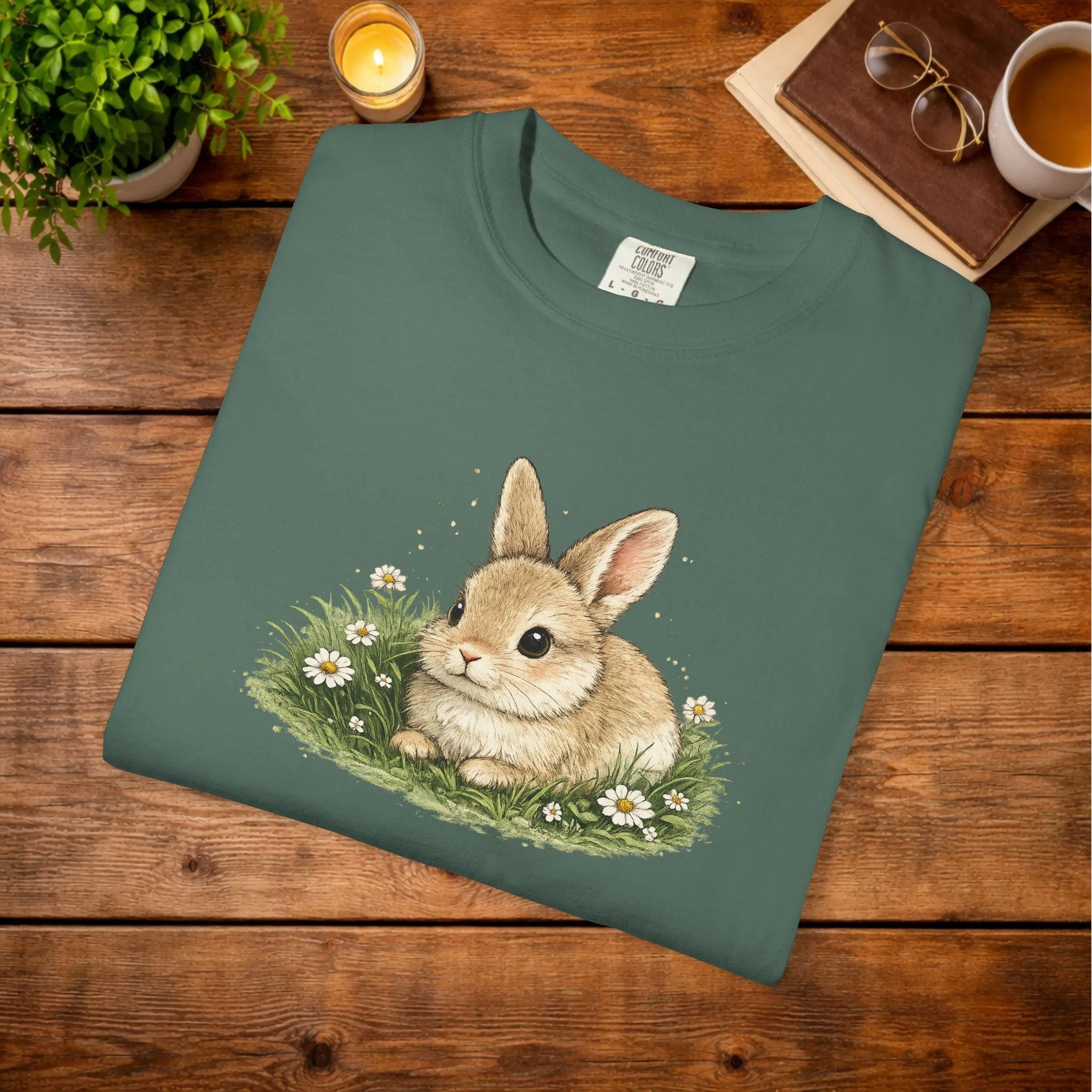 Bunny in Daisies T-Shirt | Hand-Painted Pastel Woodland Art Tee