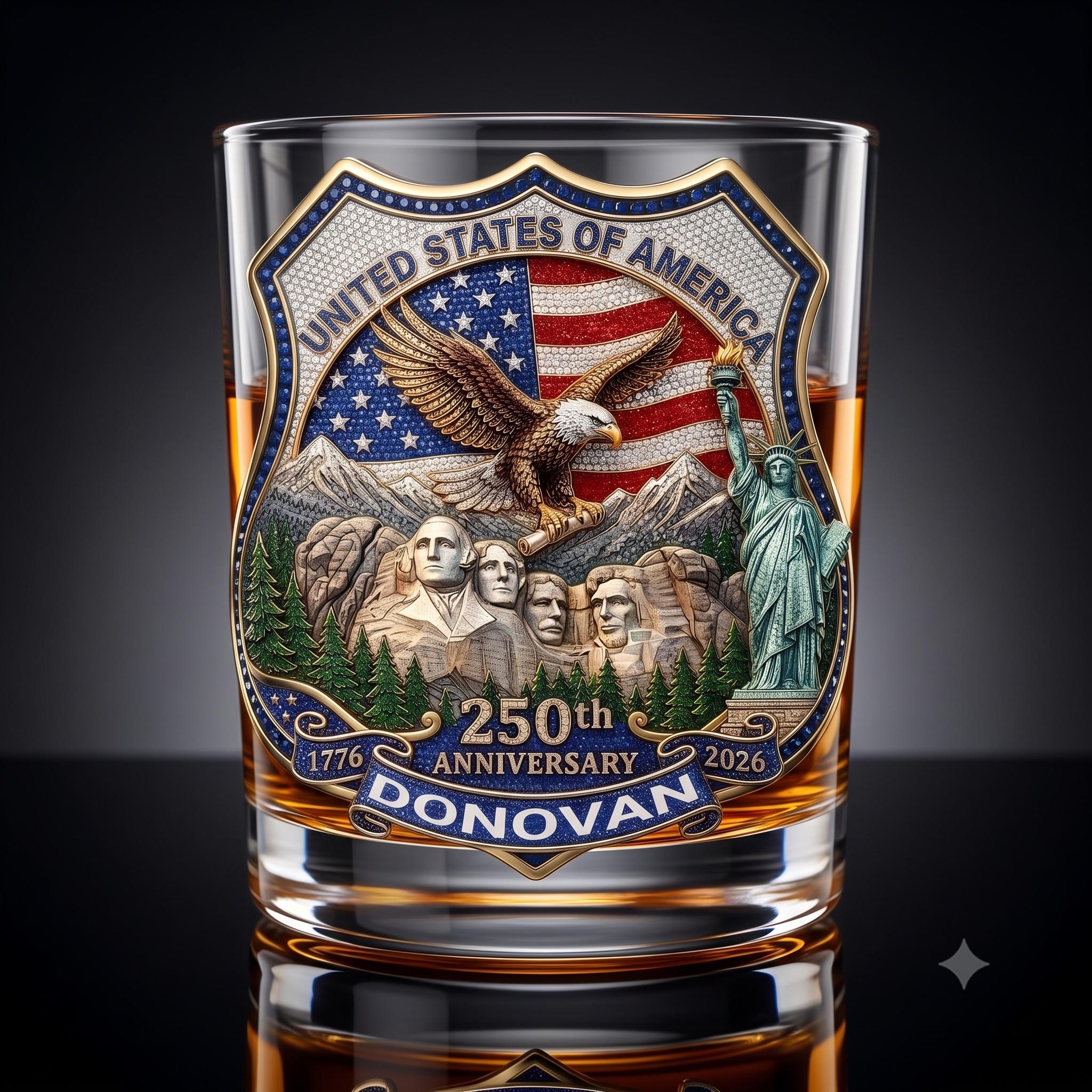 Personalized Whiskey Glass, Patriotic American Gift for Dad, Custom Old Fashioned Glass for Veterans, Fathers 