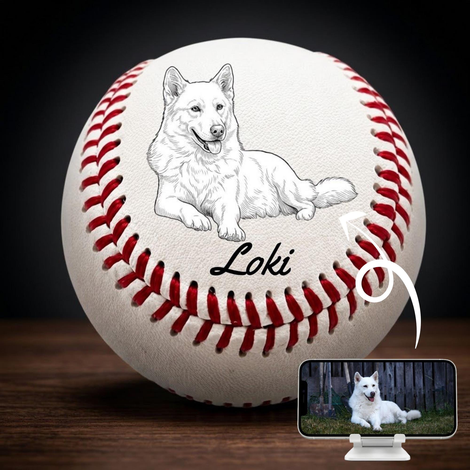 Personalized Laser Engraved Baseball, Custom Pet Photo & Name, Dog Memorial Gift, Pet Loss Keepsake